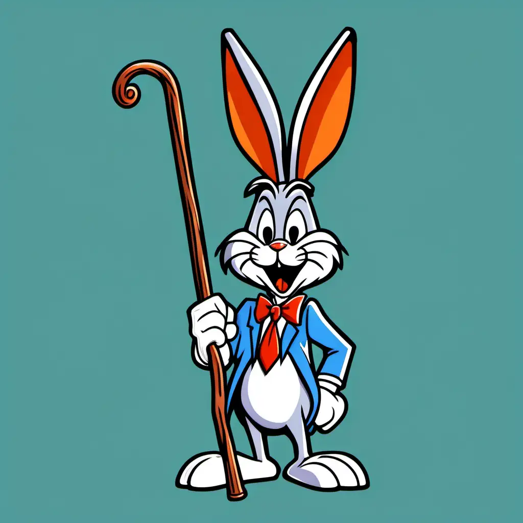 old bugs bunny with a walking stick icon style transparent background