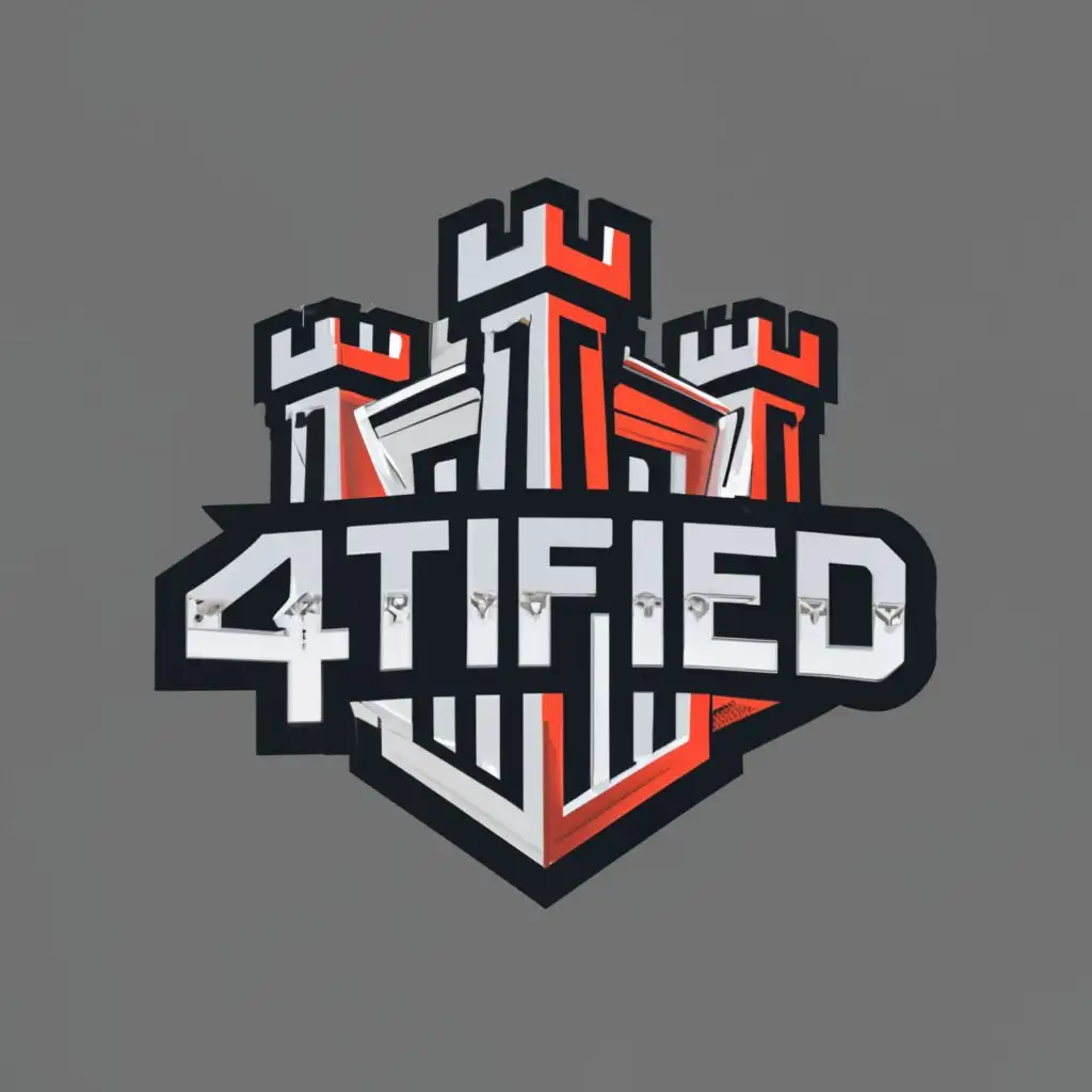 Logo, Castle, with the text "4TIFIED" inside of castle, chrome typography, be used in the Entertainment industry, in a square, red and black shaded colors