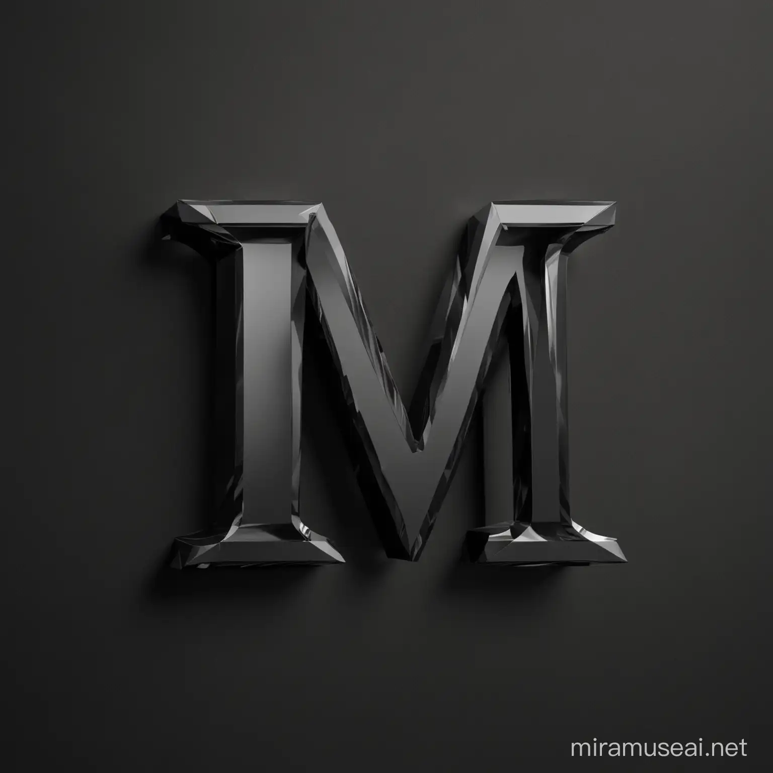 Bold 3D Black Letter M on Dark Background