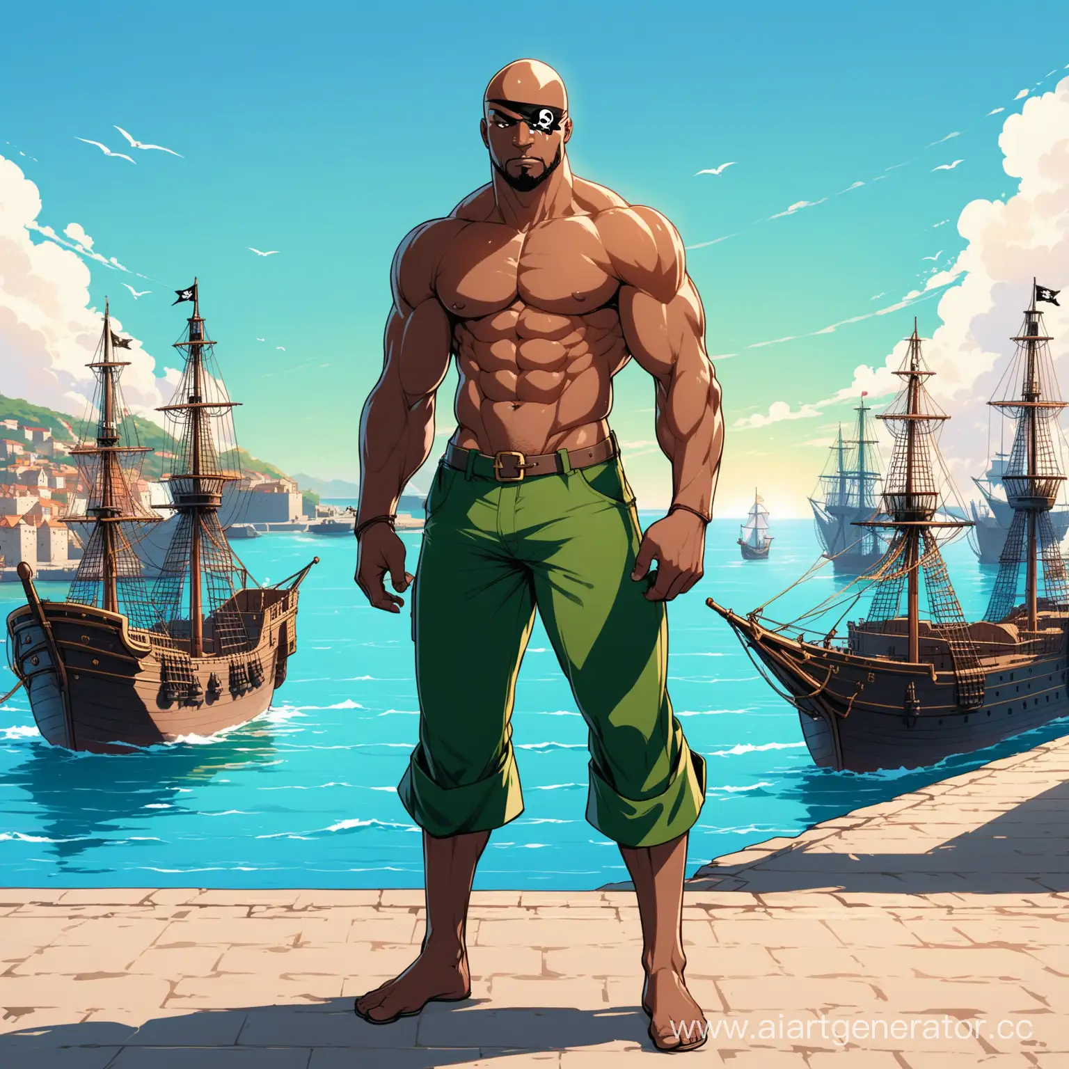 Serious-Pirate-Captain-Stands-Strong-at-Medieval-Port-with-Ships