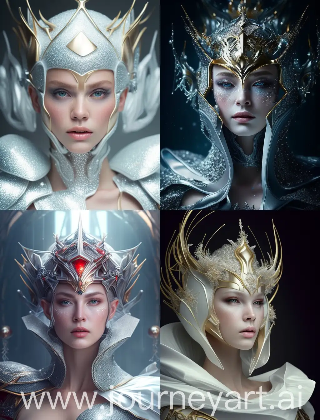 In the realm of futuristic ice harmony, the woman emerges as a vision of absolute perfection. Her helmet, meticulously crafted from glistening ice, captures the essence of elegance and innovation, refracting the crimson and golden lights into a dazzling display of radiance. With eyes adorned by delicate icy crystals aglow with ethereal hues, she exudes an otherworldly allure that transcends the boundaries of time and space. Enveloped by the serene tranquility of the frozen landscape, she stands as a pinnacle of beauty and grace, seamlessly blending with the futuristic ice world in a harmonious symphony of celestial wonder.