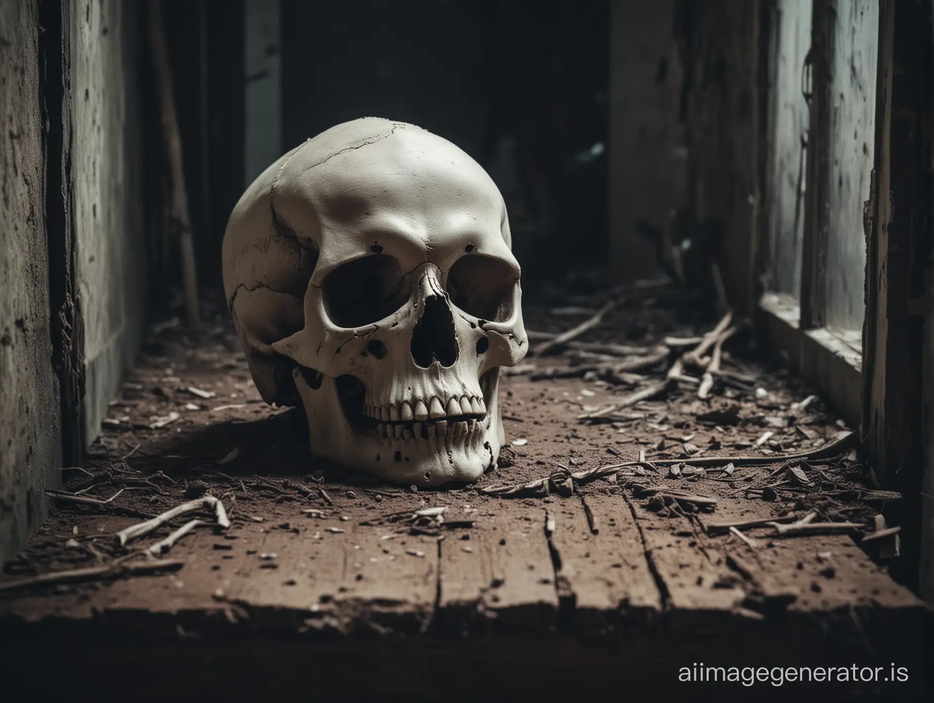 Eerie-Skull-in-Haunting-Setting-Atmospheric-Artistic-Rendering-of-a-Spooky-Scene