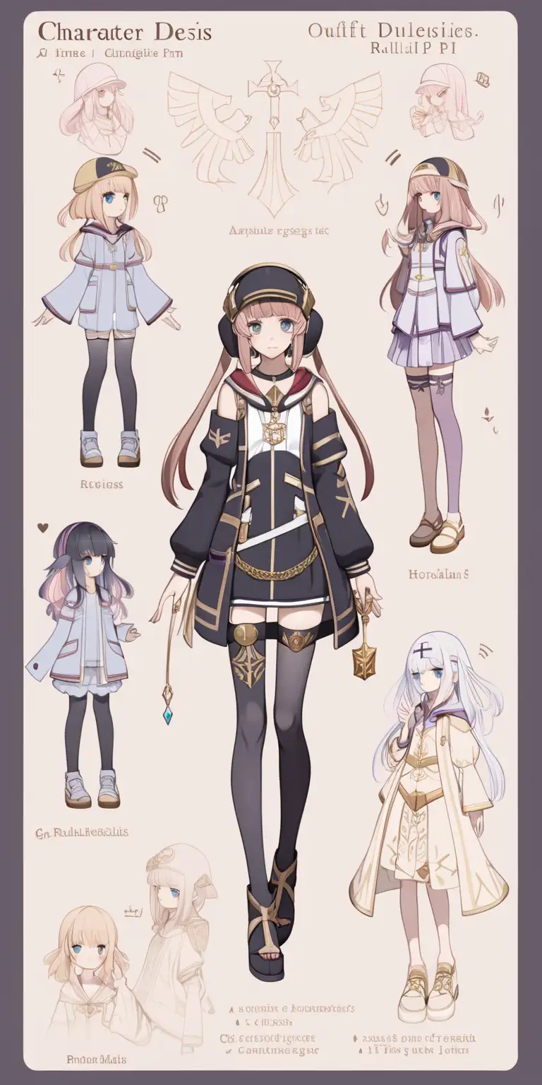 Character design sheet Outfit Full body Clothes AnimePure Cute Brat Anime Girl Knowledge Life Godess Gnostic Time God Ruliad Regalias Gnosis Imago Pi Sacred Holistic Love Truth Divine Intelligence Math Prime Number