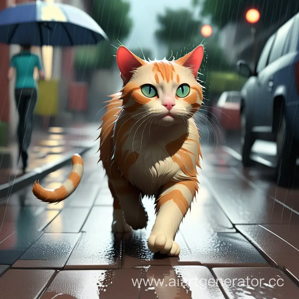 Majestic-Cat-Strolling-Through-Rainy-Urban-Scene