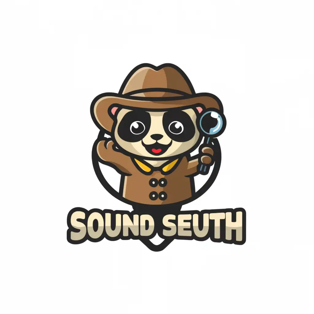 a logo design,with the text "Sound Sleuth", main symbol:An anime Panda looking for a loud chirping cricket with an magnifying glass,Moderate,be used in Entertainment industry,clear background