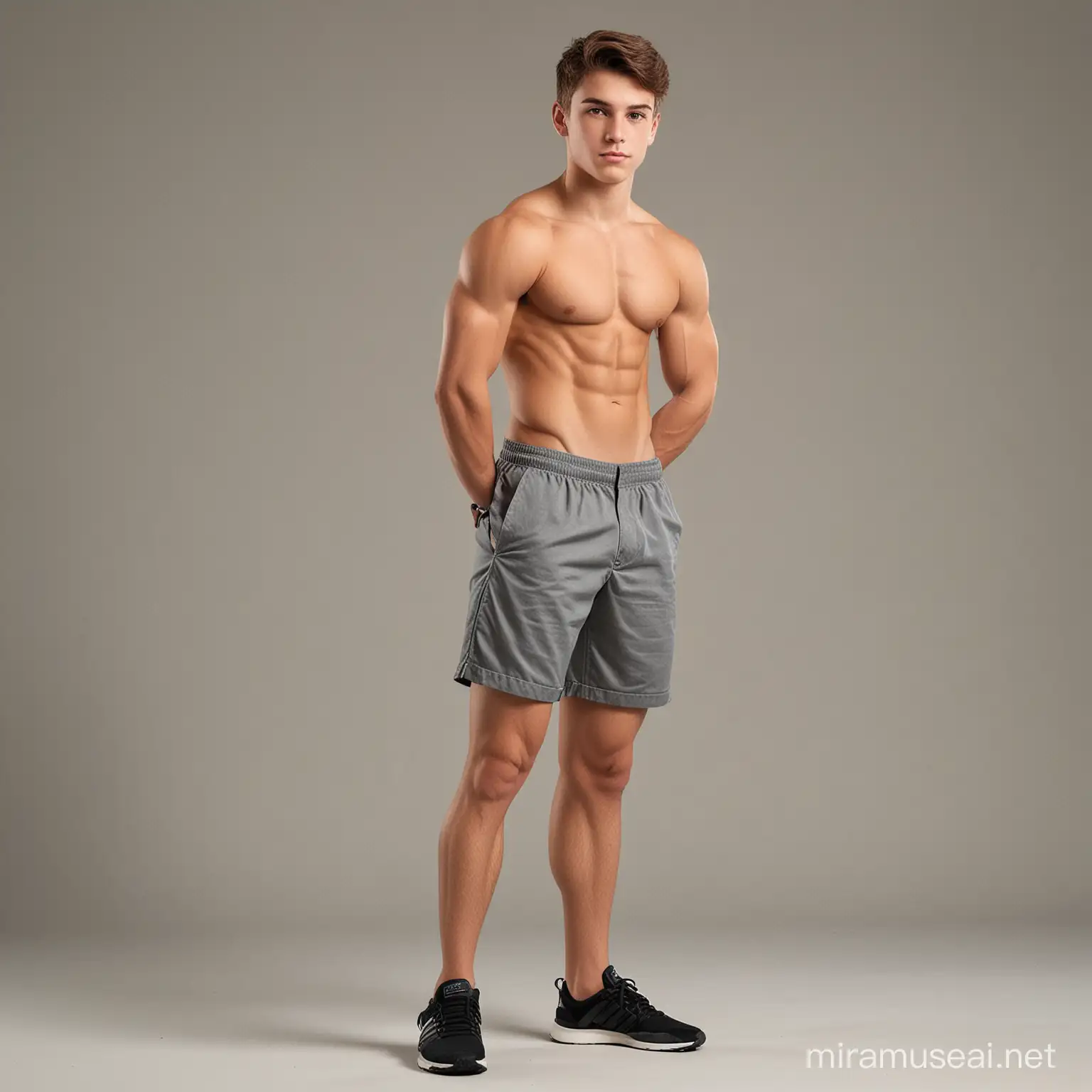 A short, muscular teenage male with very strong legs