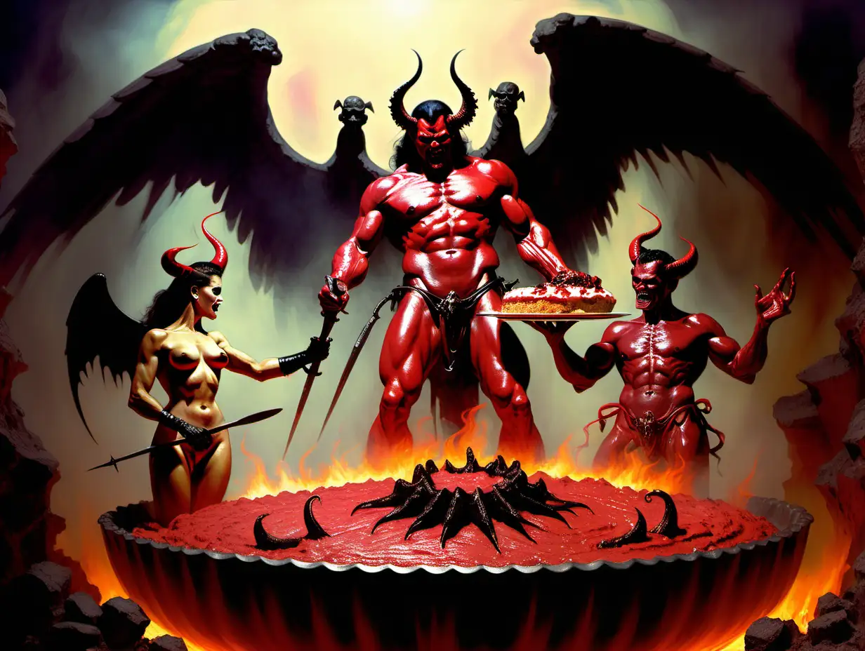 Hellish Bake Off Satan vs Michael the Archangel in FrazettaInspired Digital Art