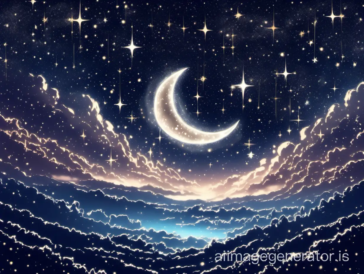 Crescent-Moon-Illuminating-a-Serene-Starlit-Night