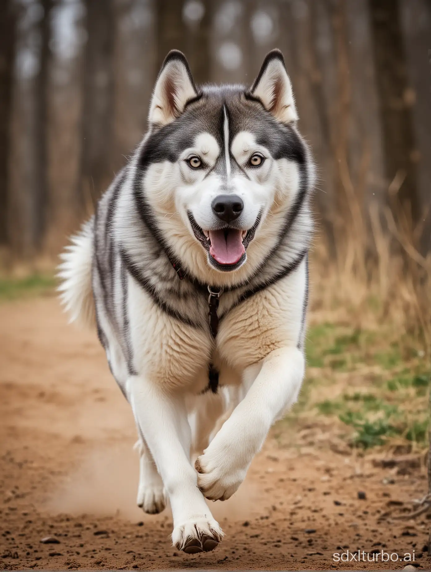 A strong and mighty Husky is running