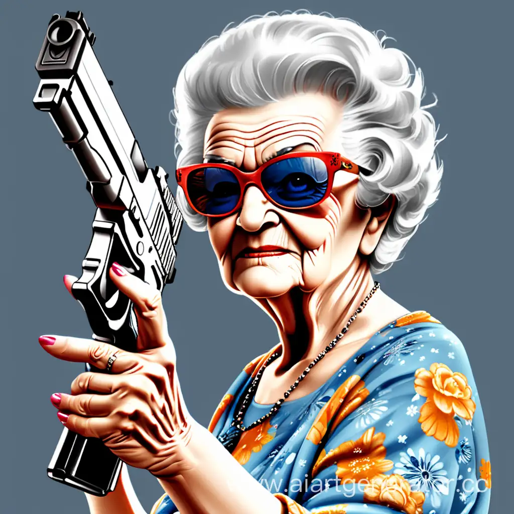 Крутая бабка с пистолетом