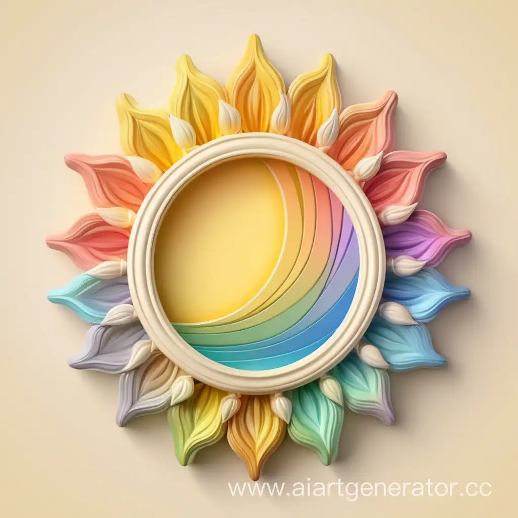 simple logo of 3D sun flowers cream rainbow vintage frame. made of wind.