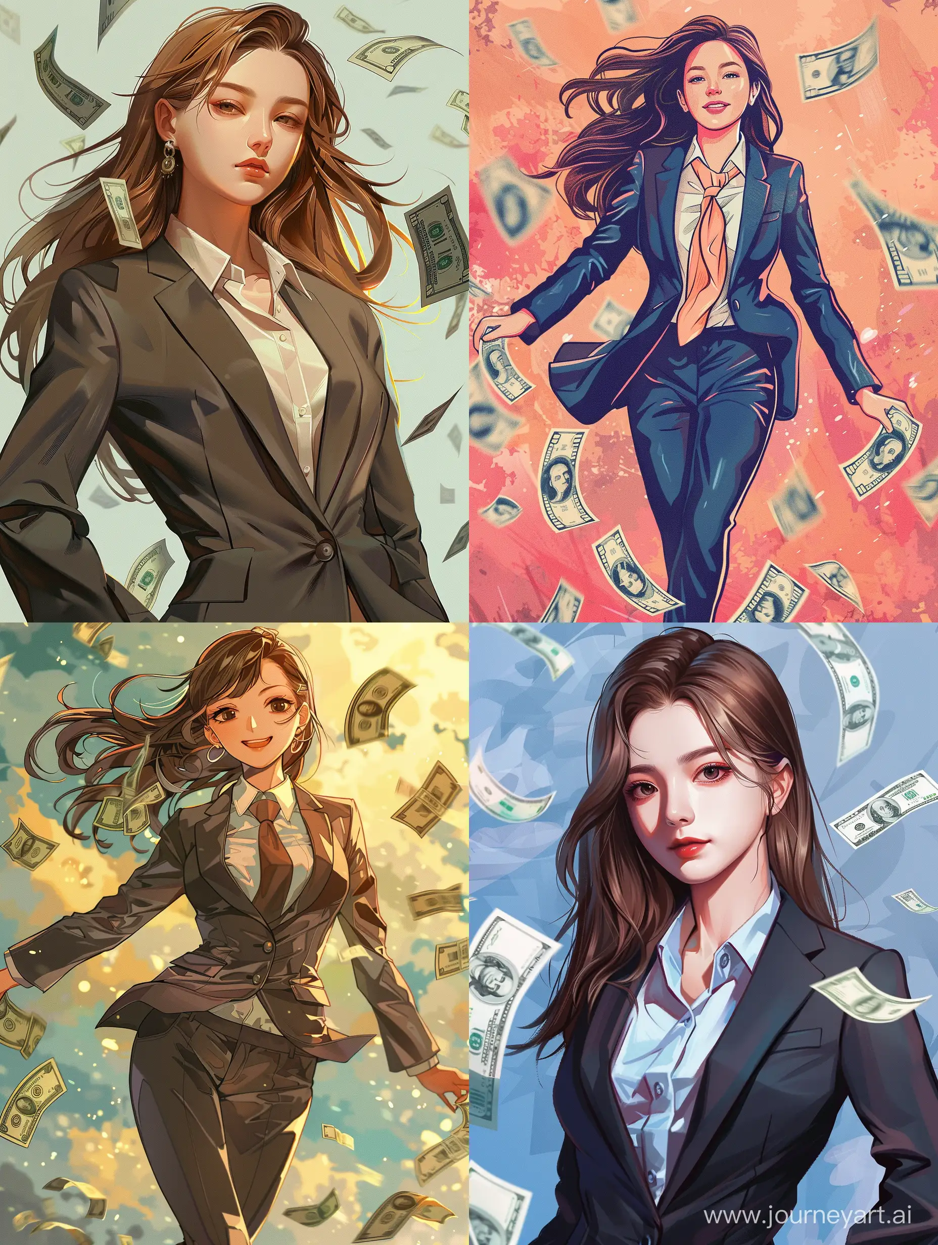 Attractive-Businesswoman-Surrounded-by-Falling-Money-Bills