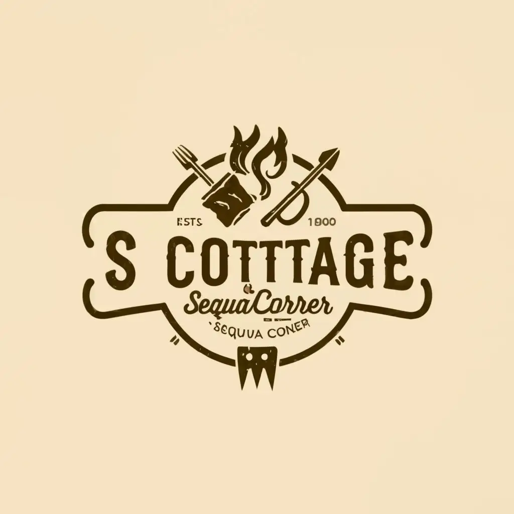 a logo design,with the text "Piss Cottage and Sequwa Corner", main symbol:food skewa services,Moderate,be used in Restaurant industry,clear background