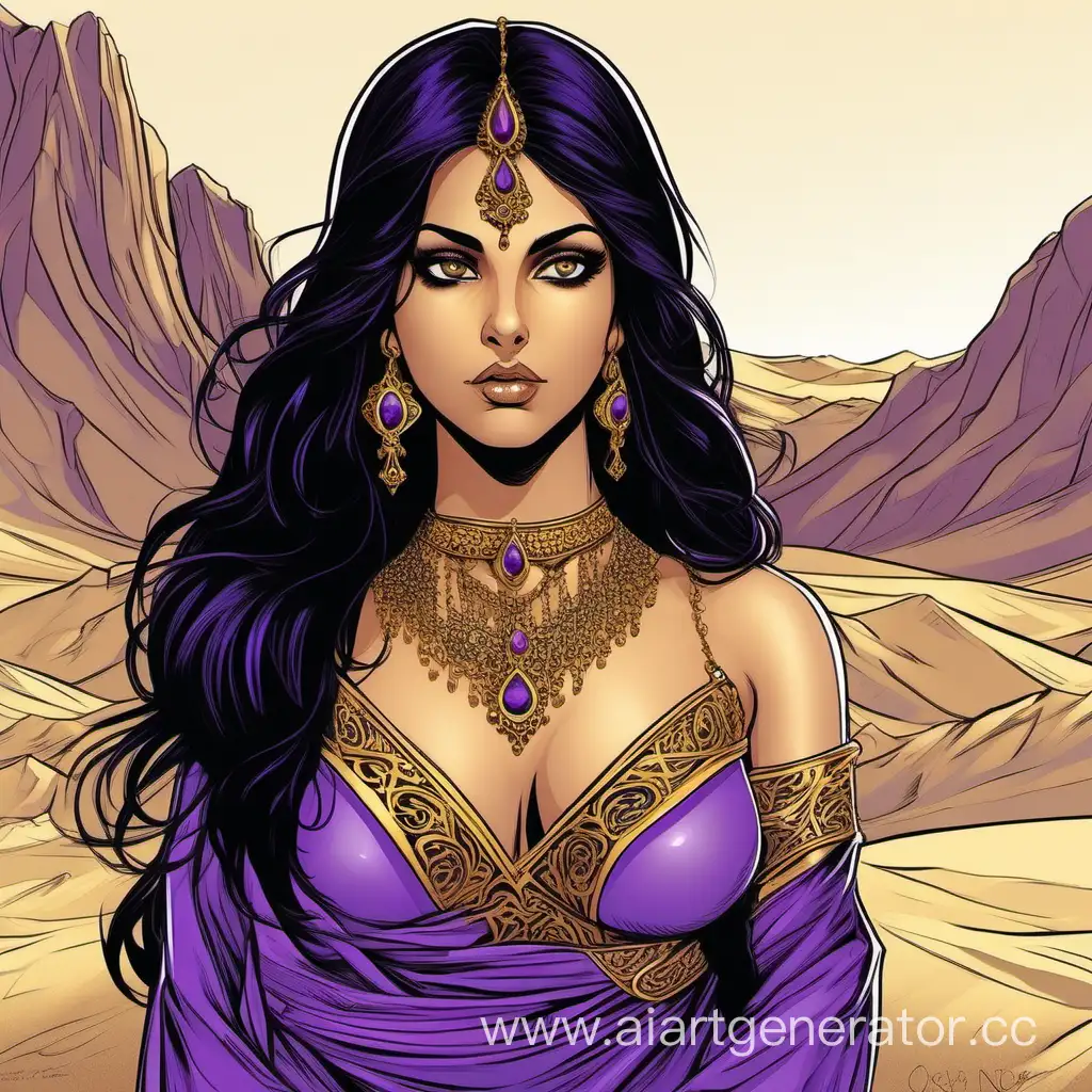 Sensual-Persian-Princess-in-Transparent-Black-Sari-Amidst-Medieval-Desert-Symmetry