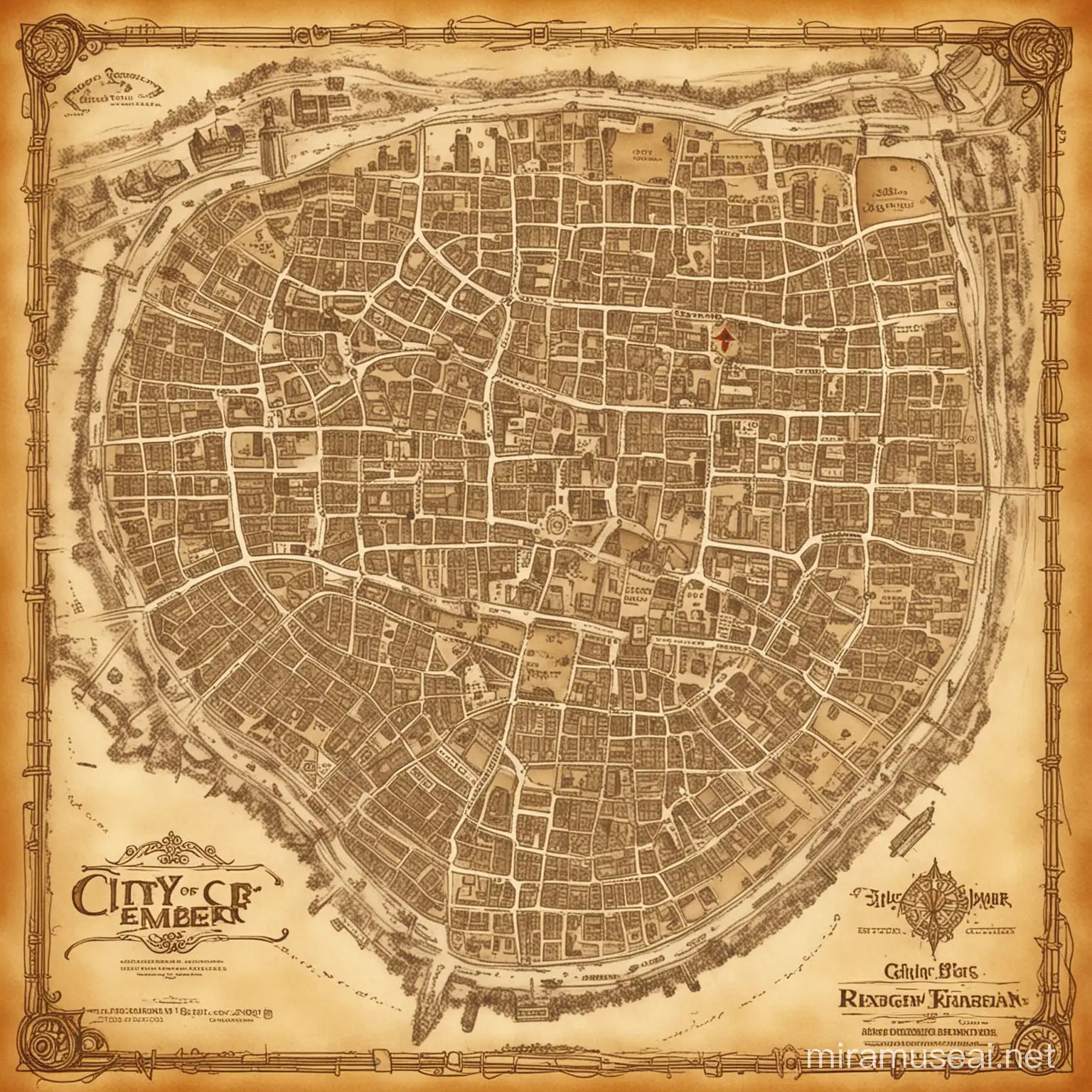 Detailed City of Ember Street Map Illustration for Navigation Guide