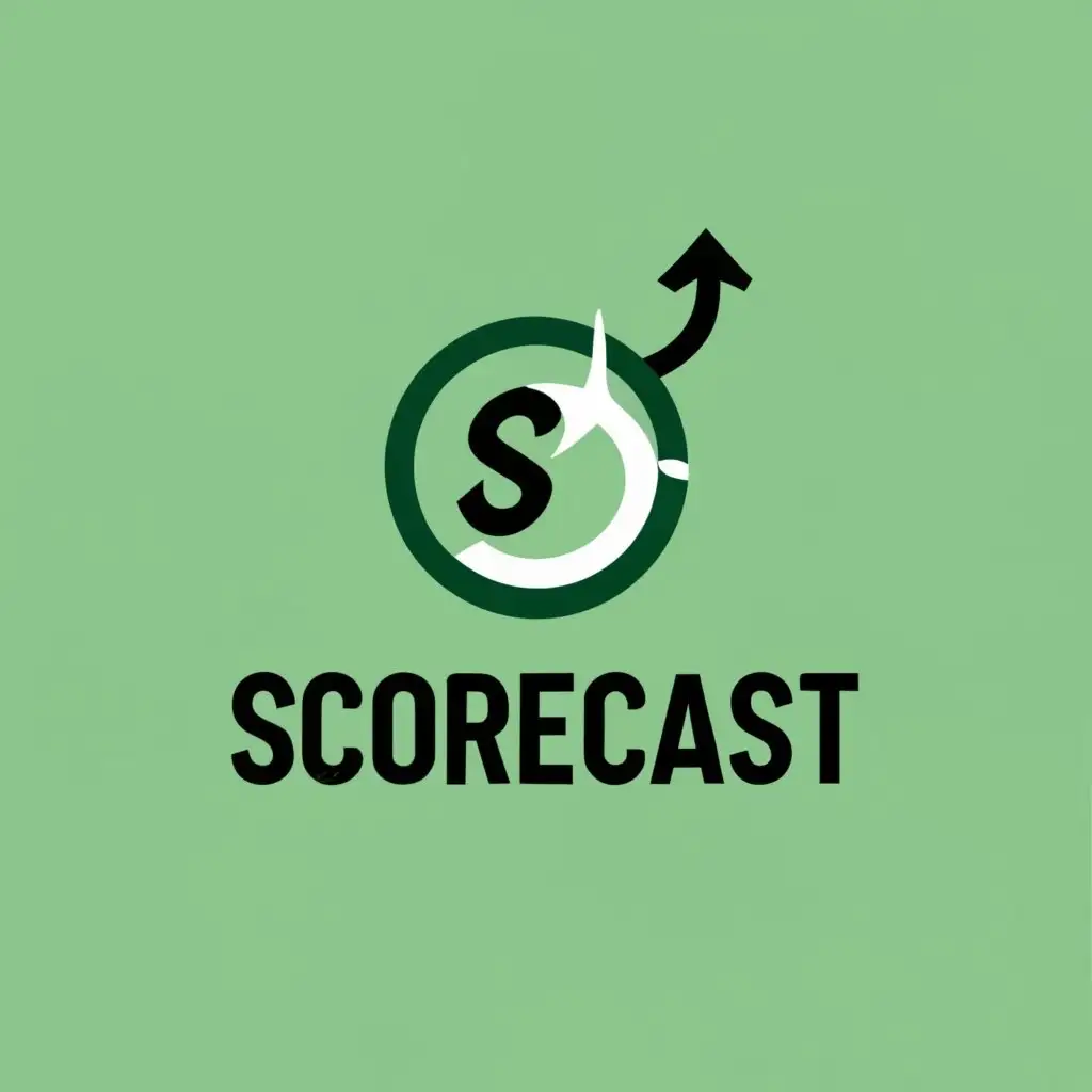 logo, A green oval with a white star and the word Scorecast in black, with a red arrow pointing up., with the text "Scorecast", typography, be used in Sports Fitness industry