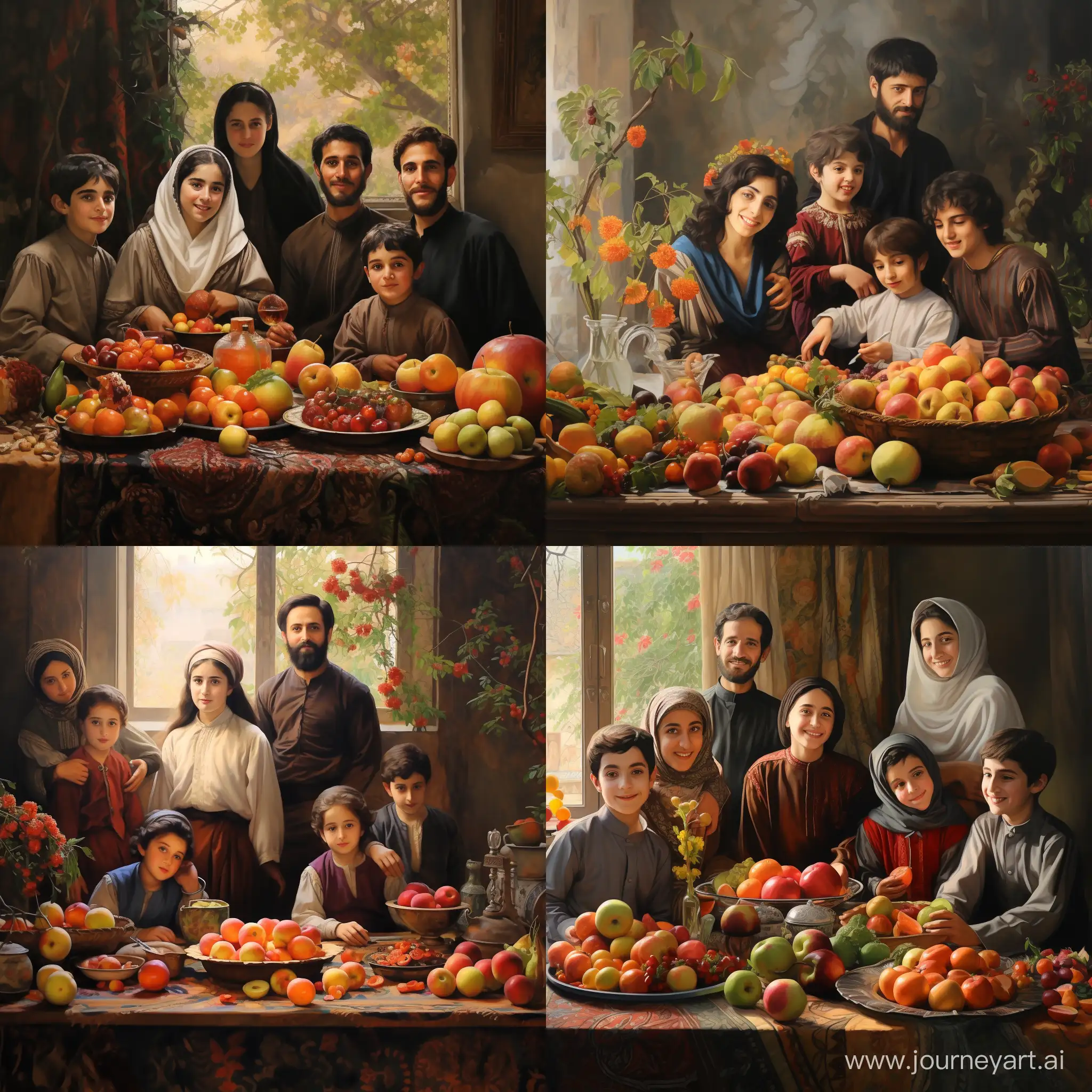 Joyful-Iranian-Family-Celebrating-Nowruz-with-Haftsin-and-Fruits