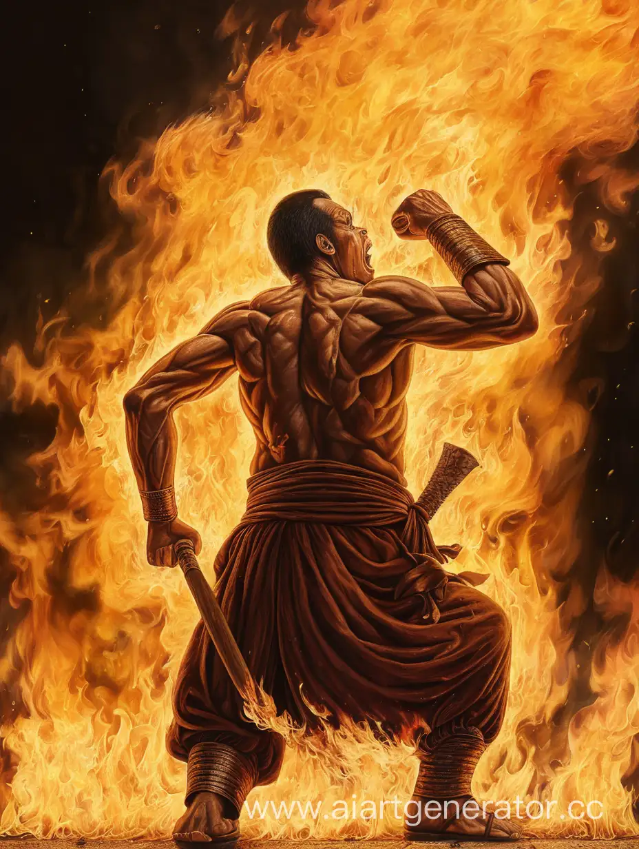a man fighting with his taught to live in fire