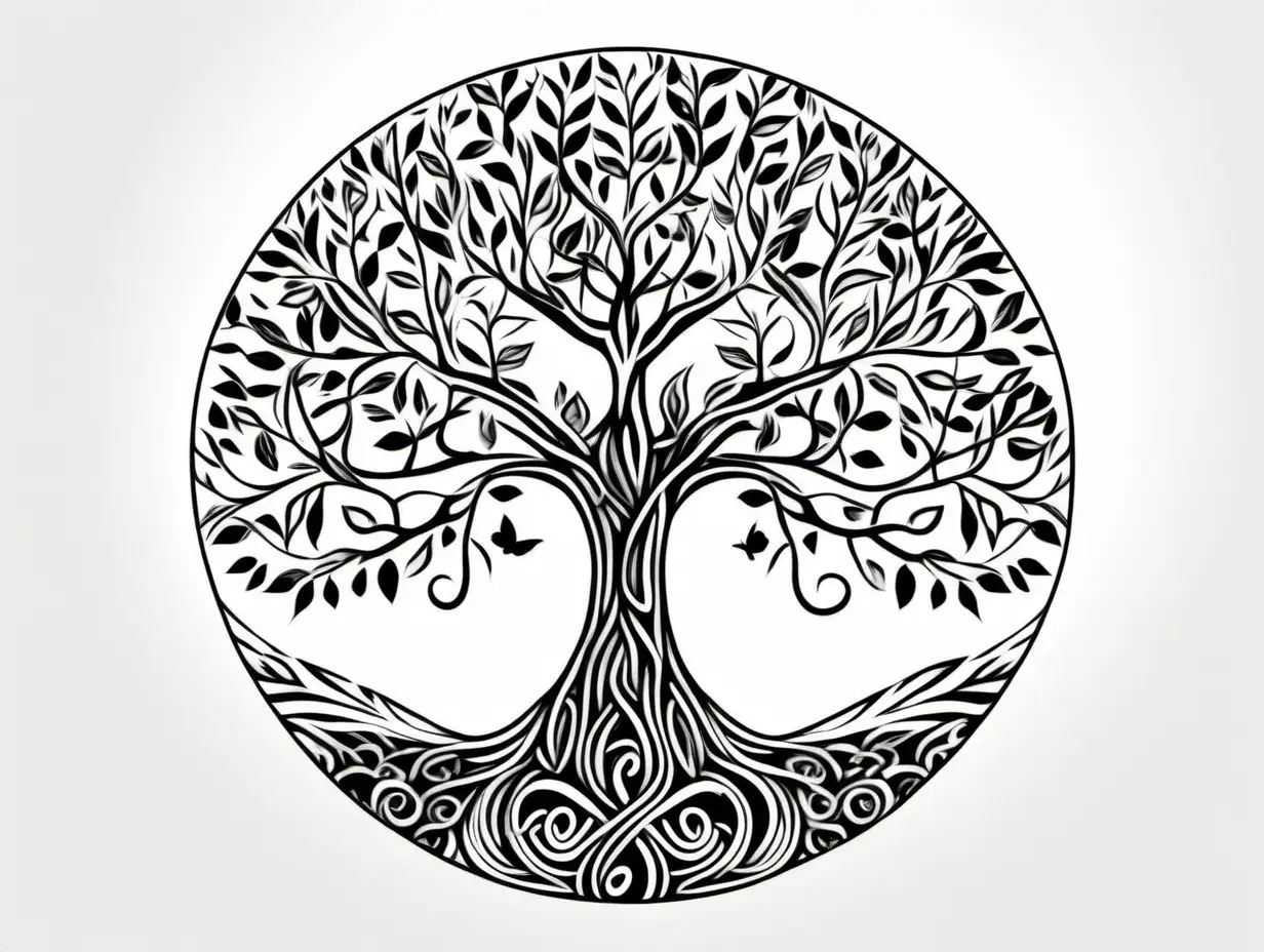 white background, minmalist, simple, black and white, tree of life, doodle, white background