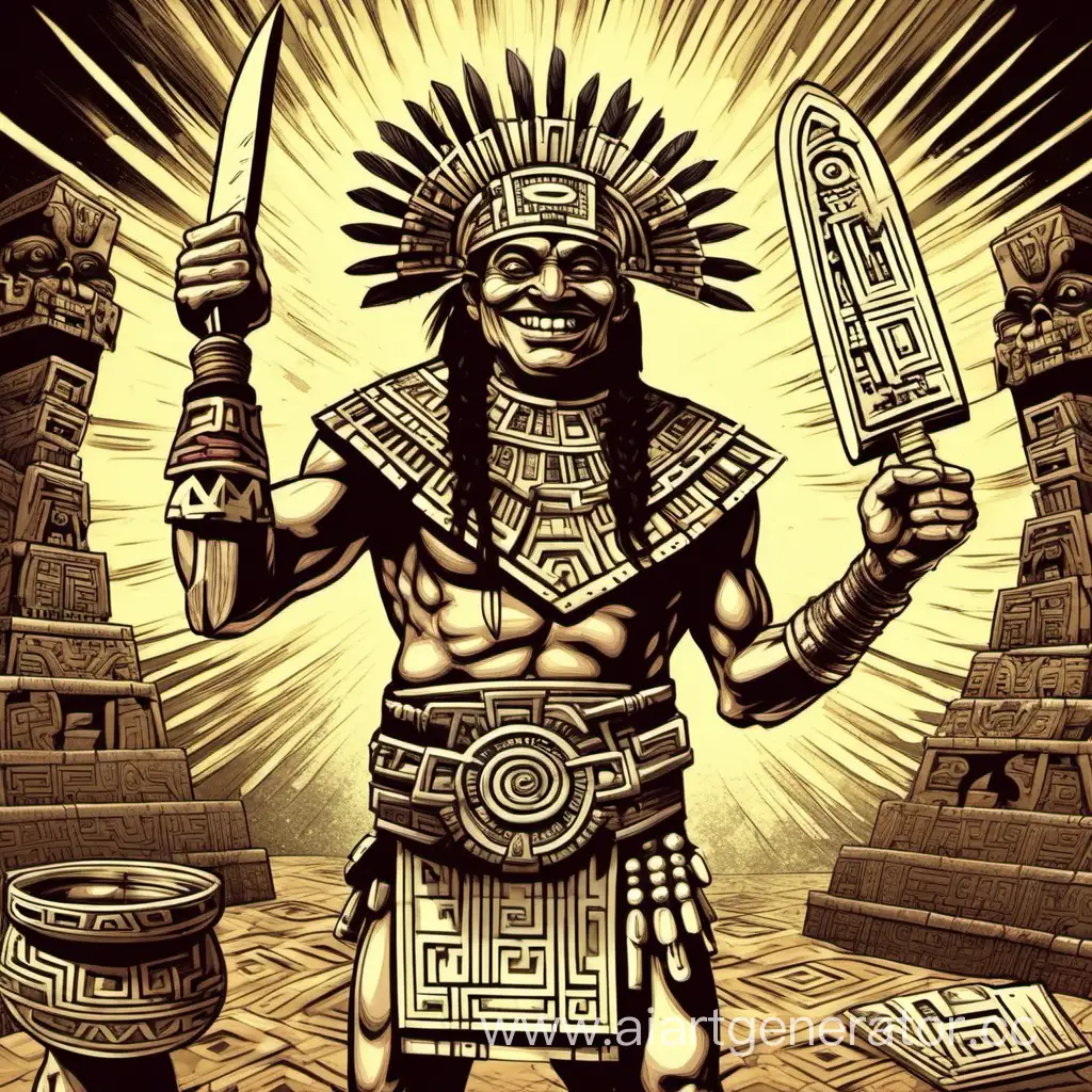 Ацтекский жрец улыбается и машет тебе кремниевым ножом. 