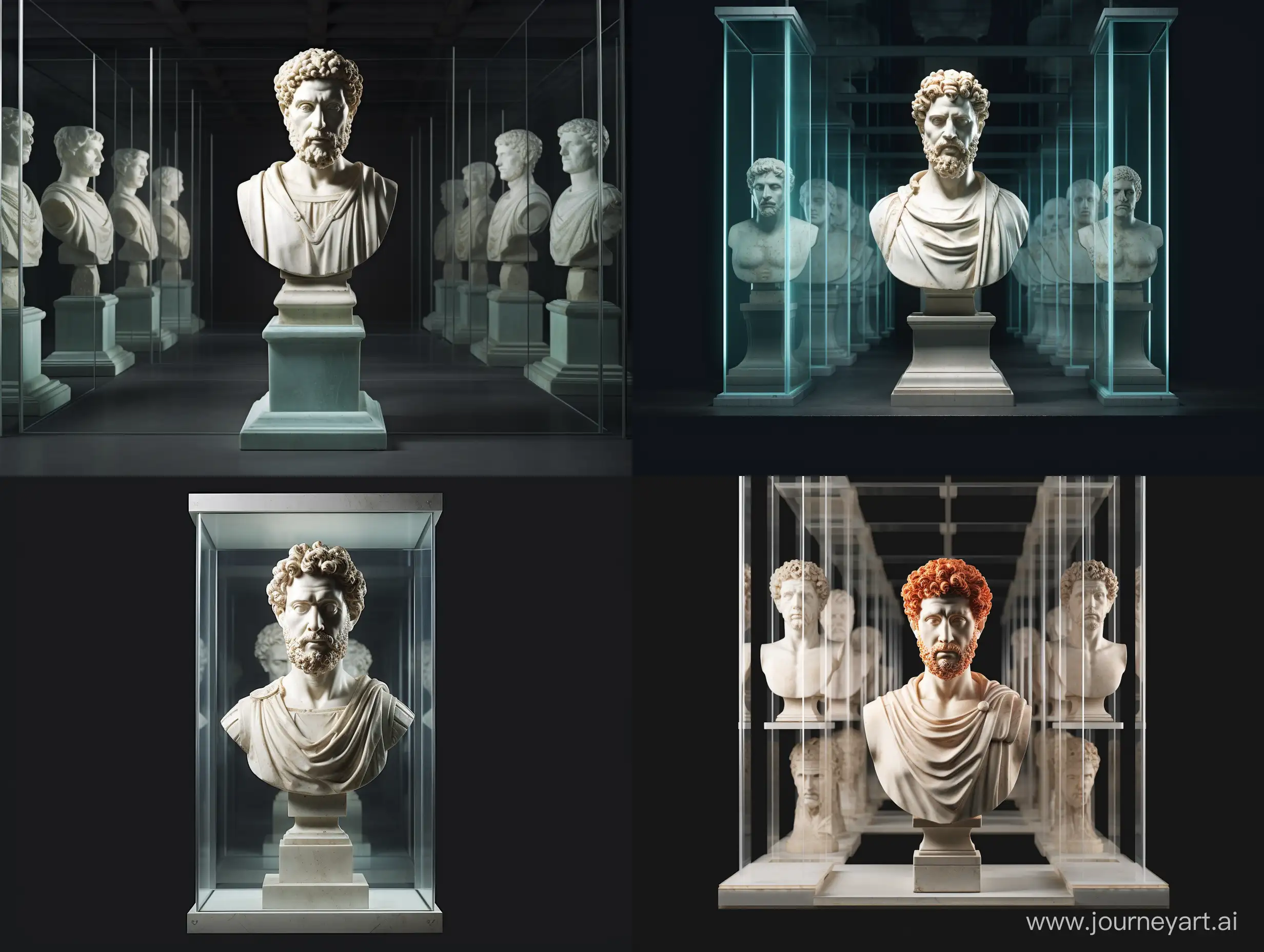 Row-of-Stoic-Heads-in-Glass-Containers-with-Cinematic-Lighting