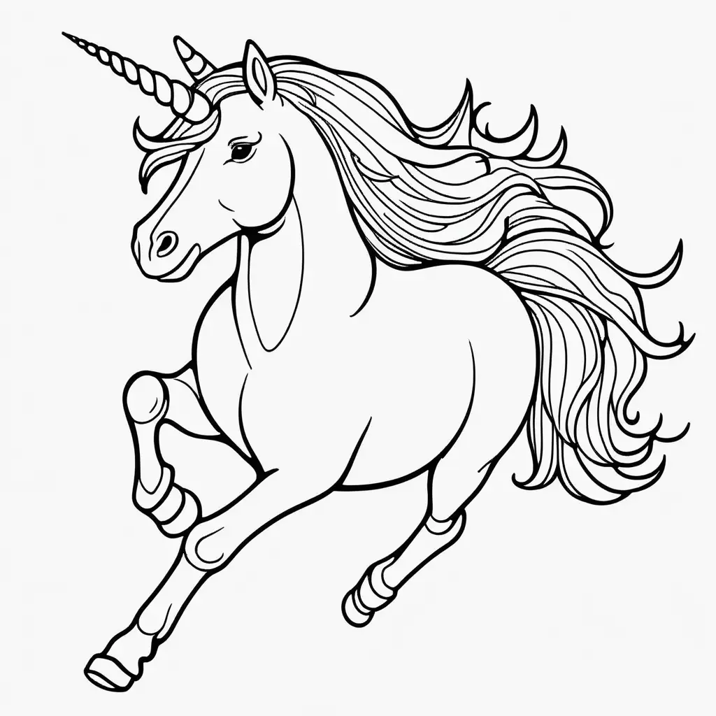 Graceful Unicorn Running Black and White Coloring Book Illustration