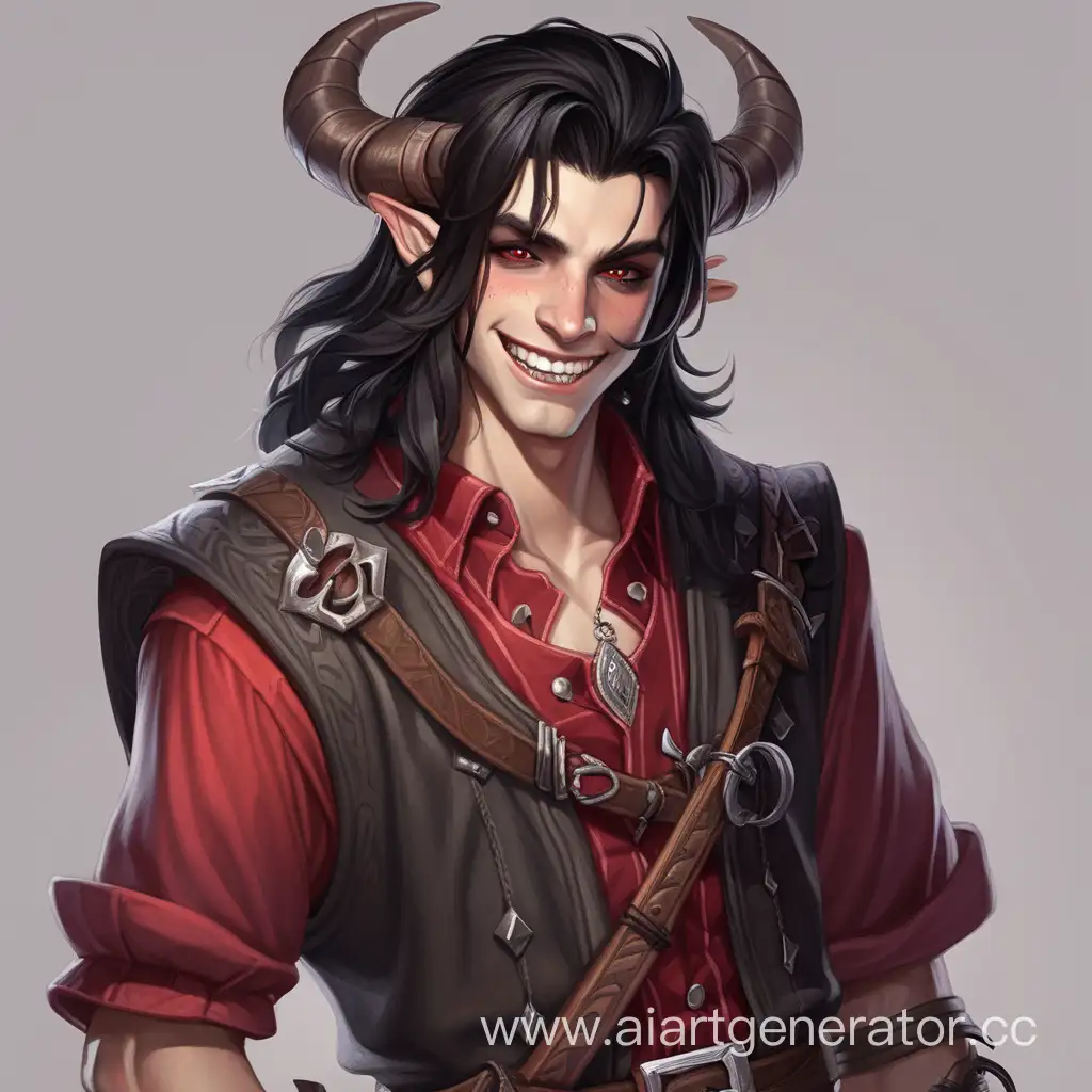 Youthful-Demon-Bard-with-Chipped-Horn-and-Blood-Red-Skin-in-Dungeons-and-Dragons-Style