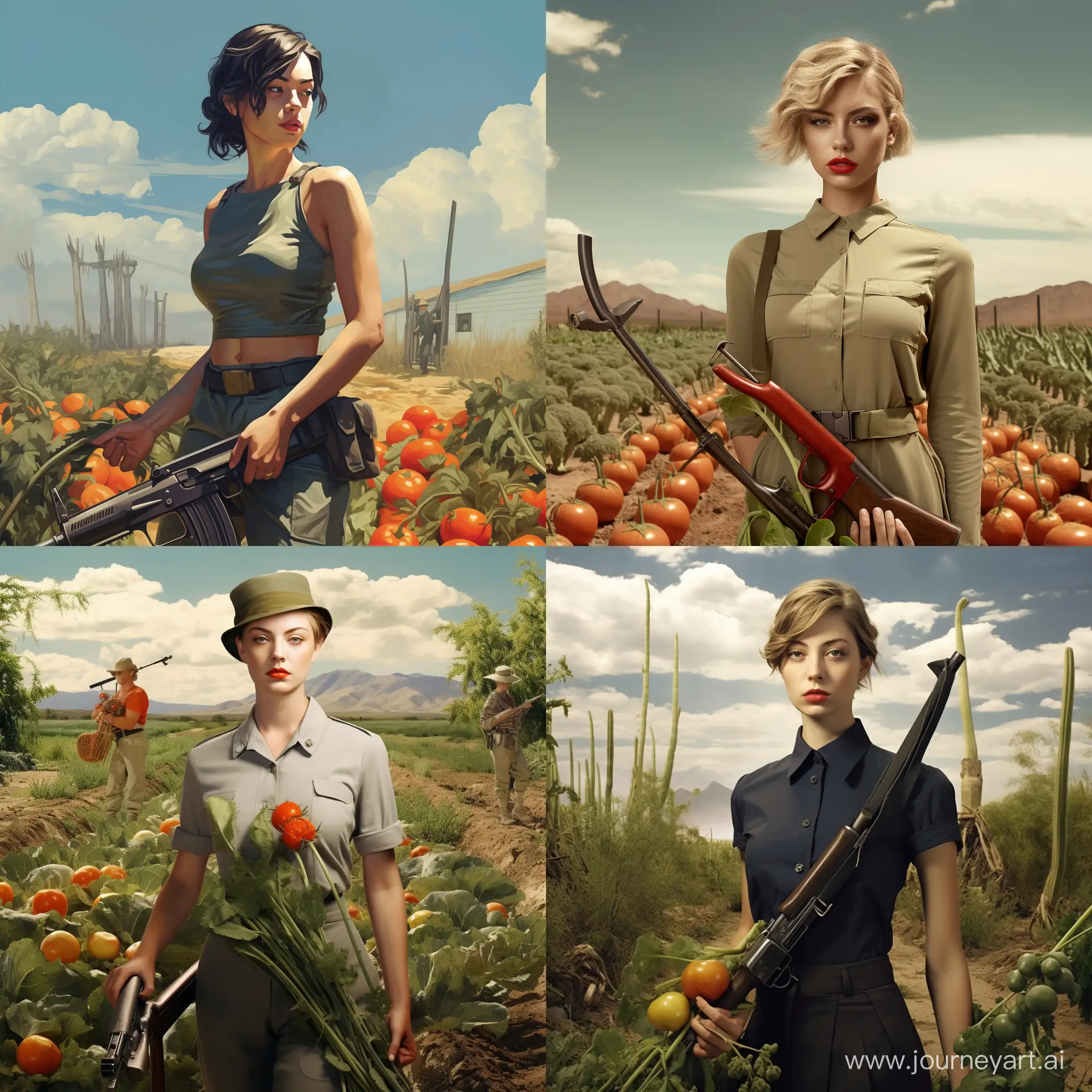 Contemporary-Female-Soldier-Cultivating-Murcia-Orchard-with-Fresh-Produce