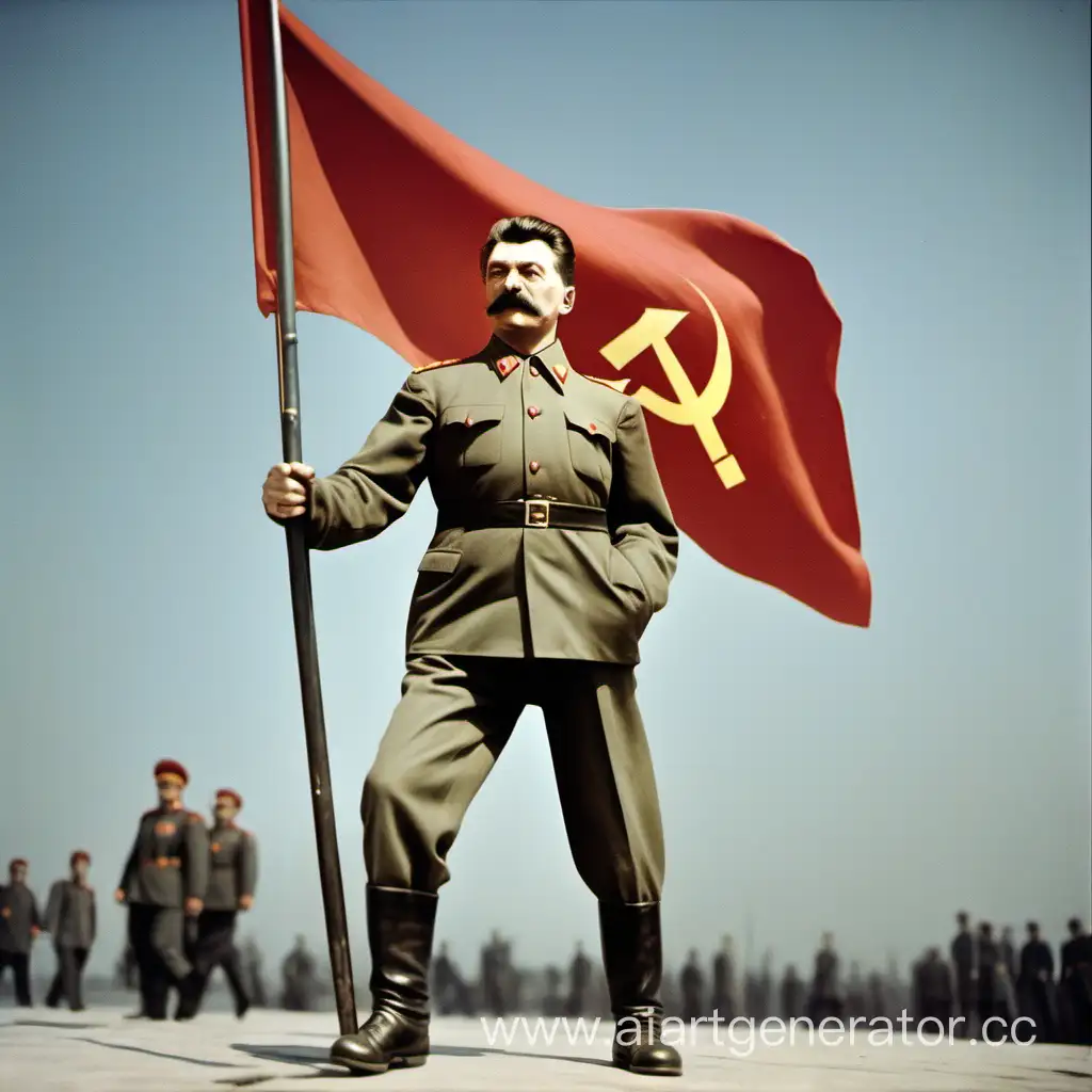 Stalin-Demonstrates-Robust-Fitness-While-Waving-USSR-Flag