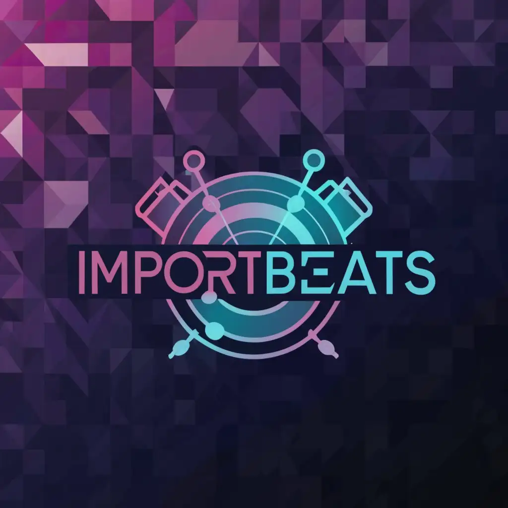 a logo design,with the text "IMPORT BEATS", main symbol:DJ DECKS HEAD PHONES,complex,clear background