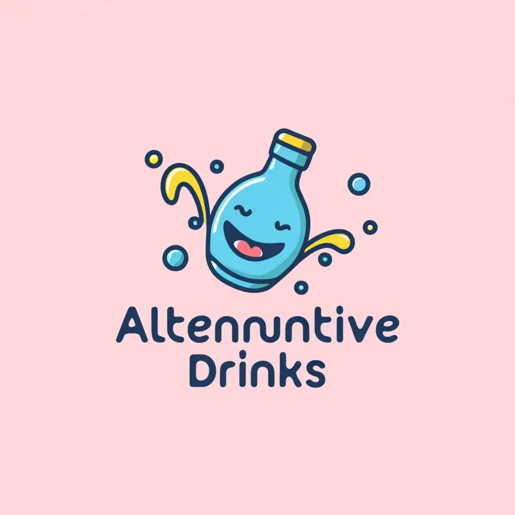 a logo design,with the text "Alternative Drinks", main symbol:a happy drink with floating liquid spilling,Moderate,clear background