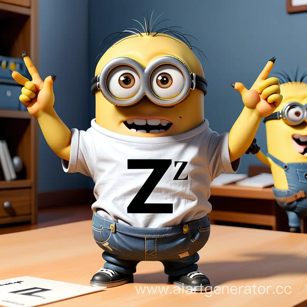 миньон в футболке, на которой написано "Z"
