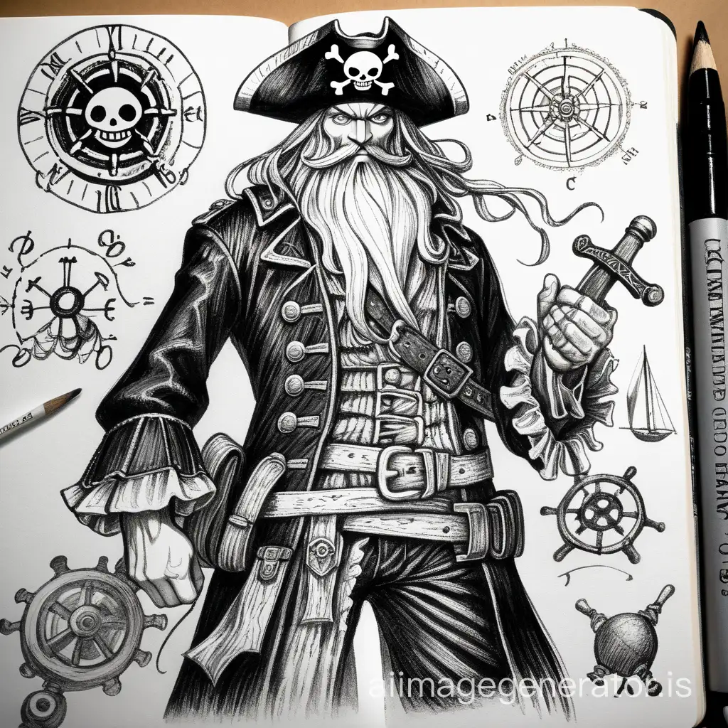 Gritty Anime Pirate with Arcane Symbols and Golden Ratio Composition ...