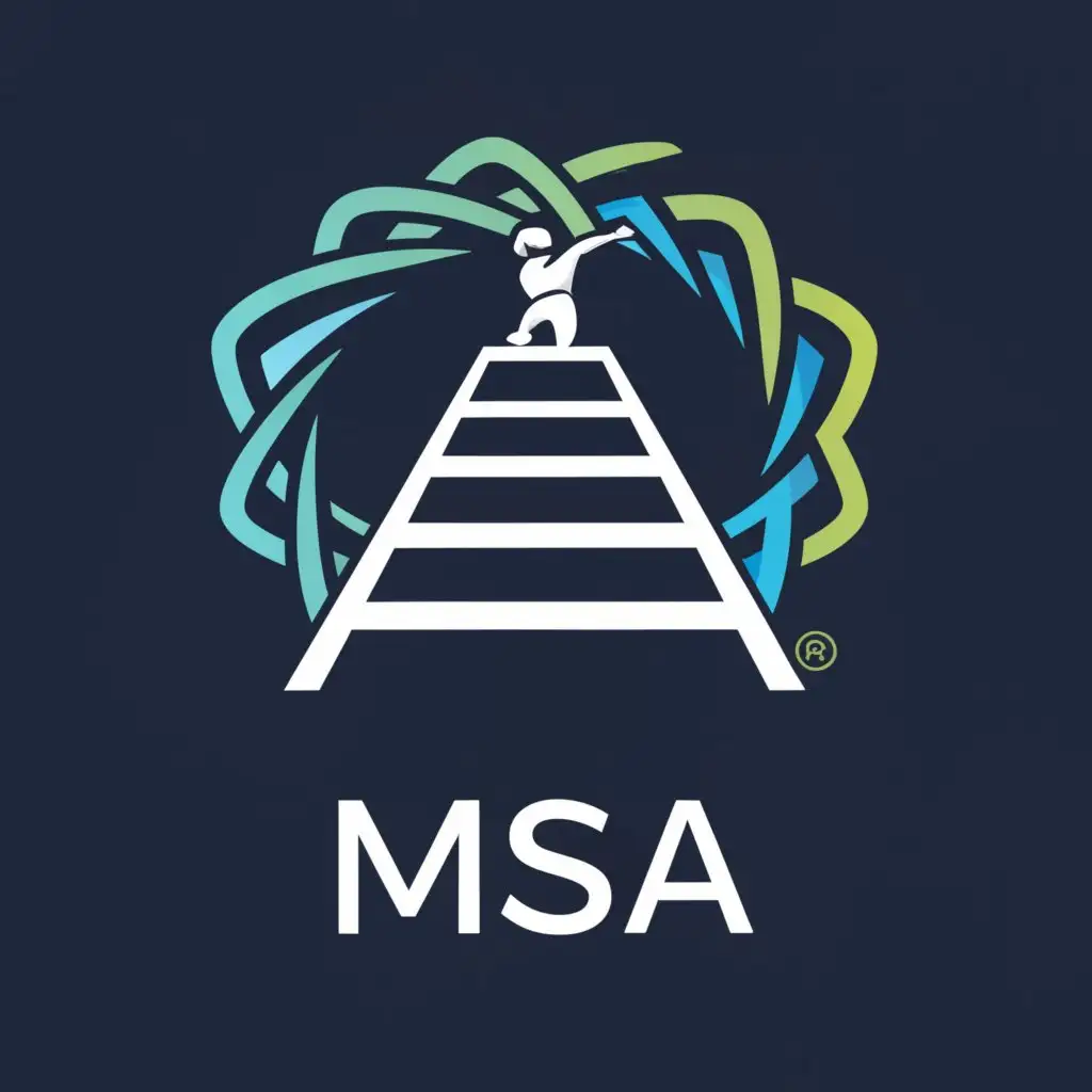 a logo design,with the text "MSA", main symbol:ladder, climbing, books, success, aspirations,Moderate,be used in Technology industry,clear background