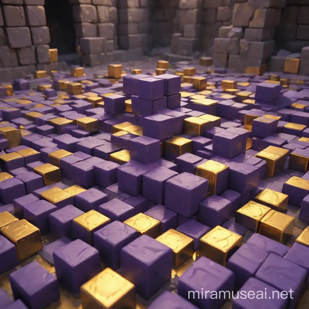 image of mining purple blocks and moving from place to place. turning blocks into gold.