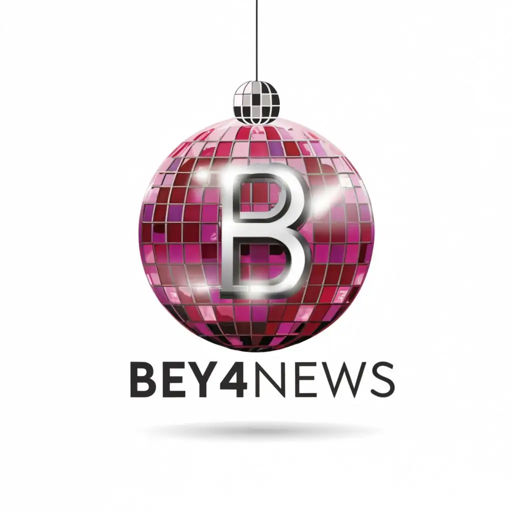 a logo design,with the text "BEY4NEWS", main symbol:pink shiny B with pink disco ball hat,complex,be used in Beauty Spa industry,clear background