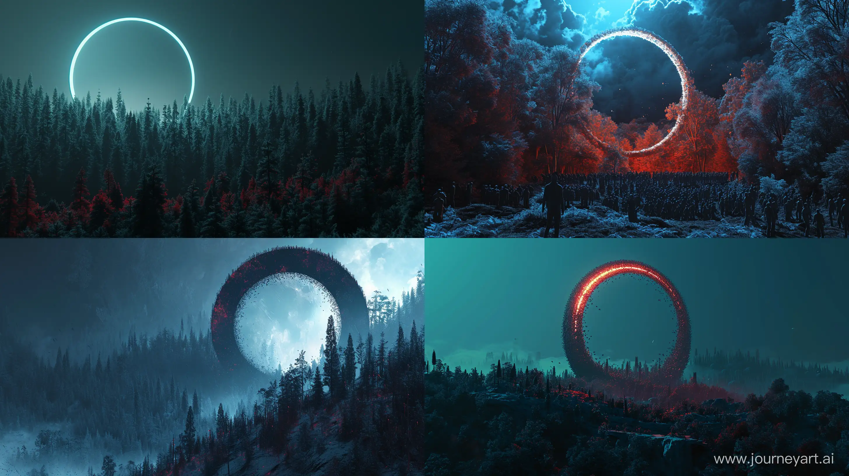 Enchanting-Forest-Gathering-Futuristic-Circle-in-James-Jean-Style