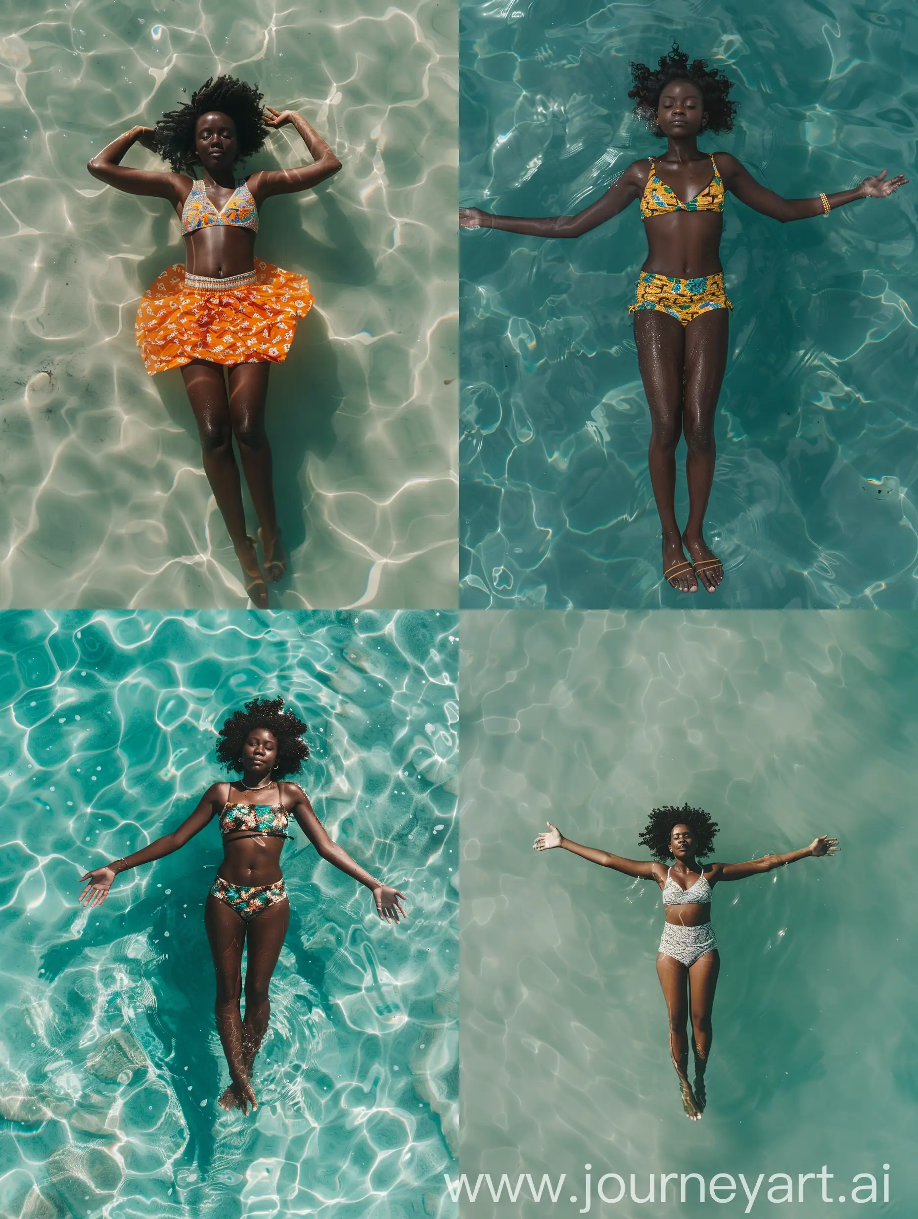 African-Woman-Floating-on-Water-Serene-Aerial-View-on-a-Sunny-Day