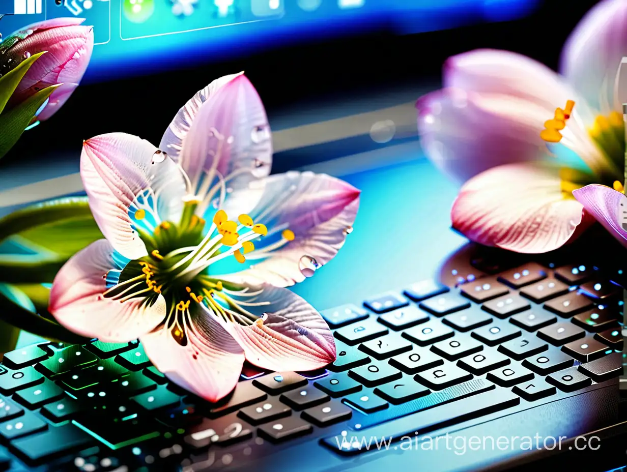 весений цветок и IT-технологии крупным планом
