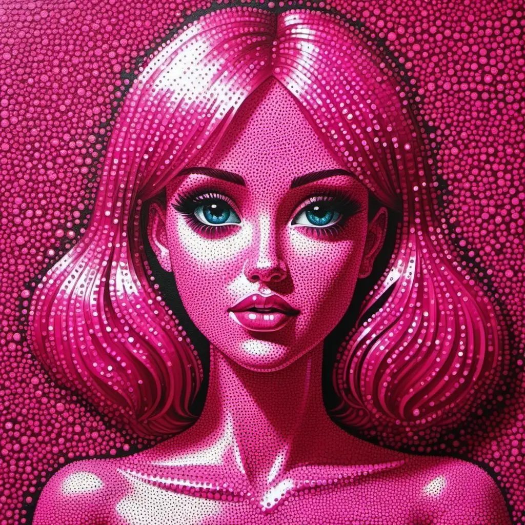 pointillism, barbiecore painting, Hot Pink: 