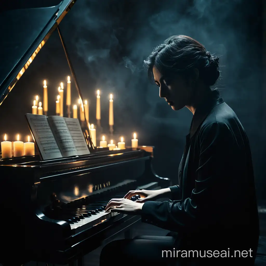 Eerie Piano in Dimly Lit Room Dark and Haunting Musical Atmosphere