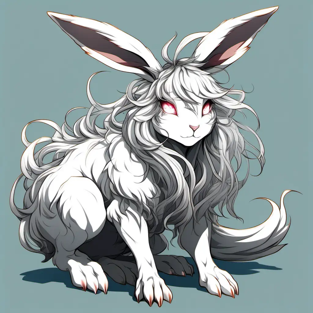 in anime style, a full body image of a beautiful mythical rabbit like beast never seen before, original character designs