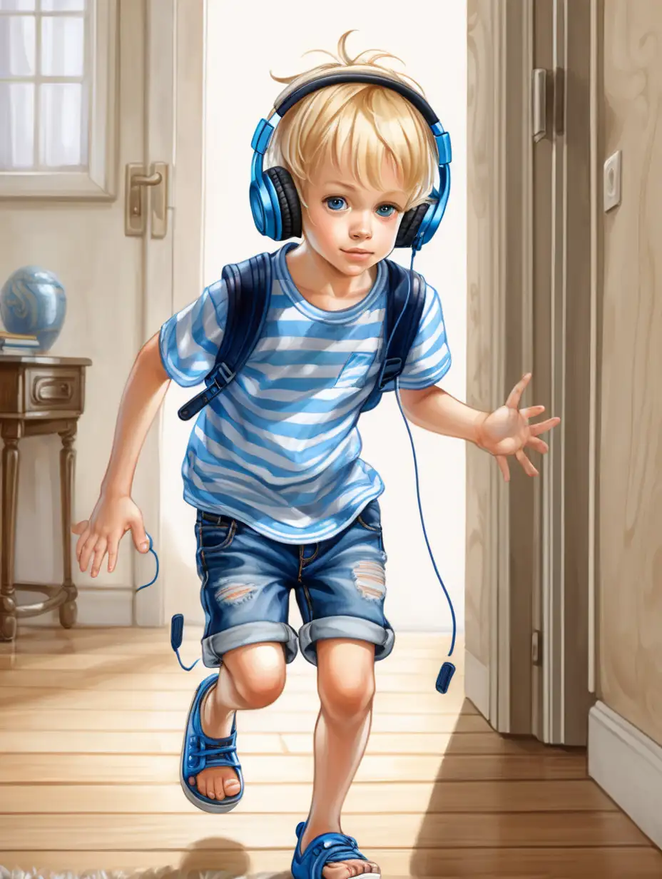 Energetic Little Boy Dancing with Joy in Stylish Attire and Headphones