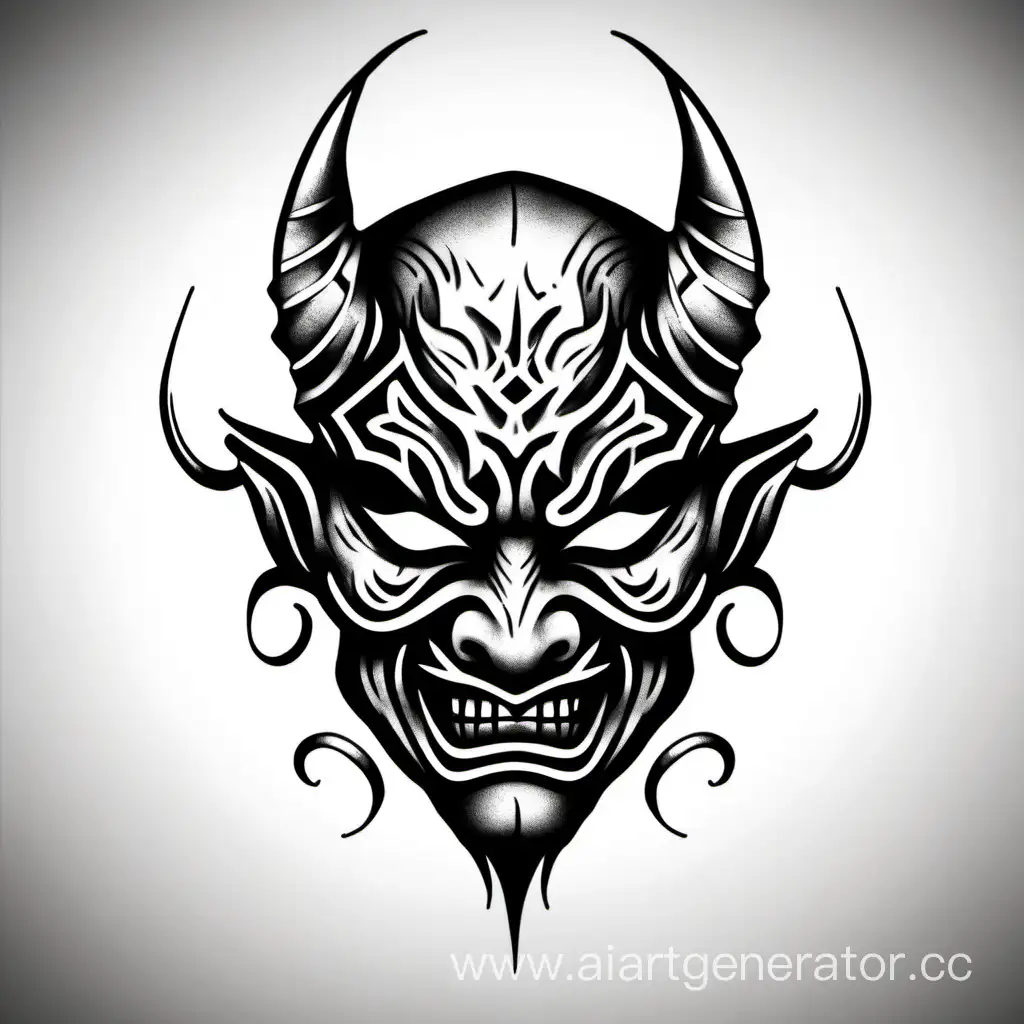 
get a tattoo of a demon mask on a white background