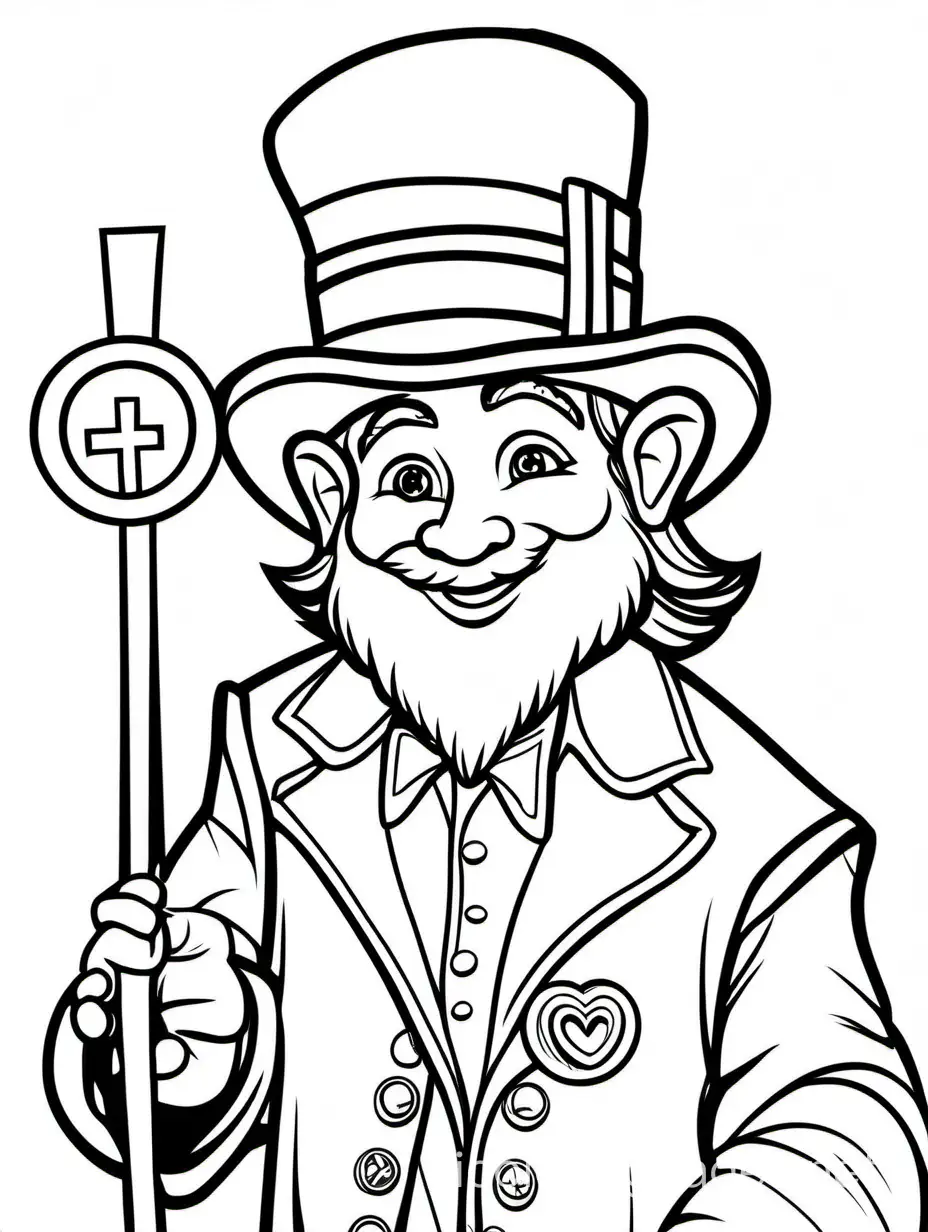 Leprechaun-with-I-Love-Jesus-Pin-Coloring-Page-Black-and-White-Line-Art