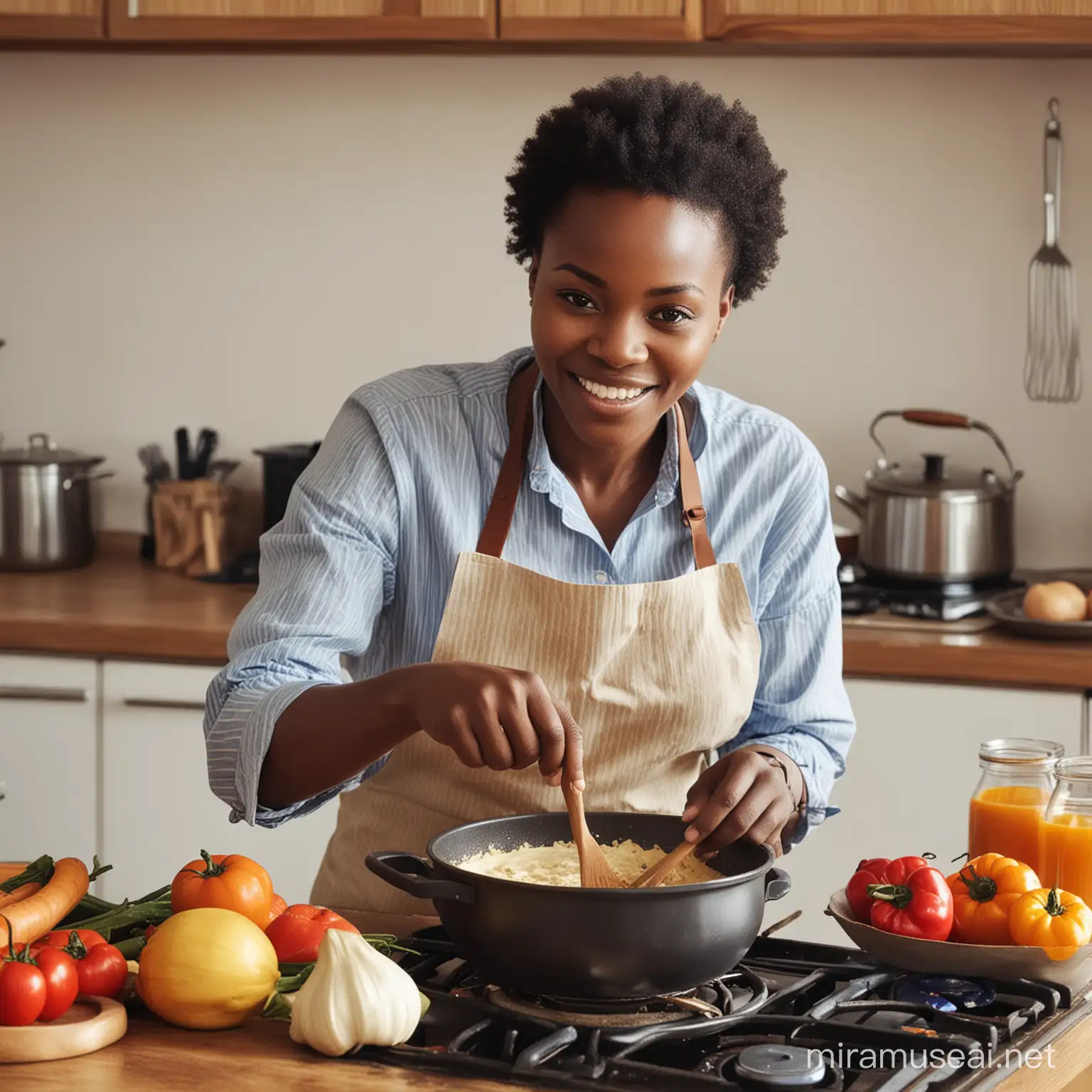 African woman cooking