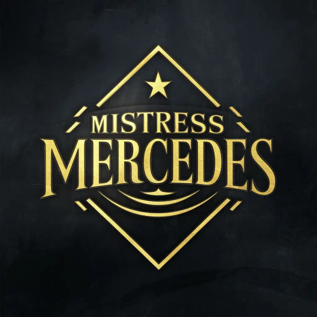 LOGO-Design-for-Mistress-Mercedes-Elegant-DiamondShaped-Emblem-in-Gold-and-Black-with-Typography-Ideal-for-Entertainment-Industry