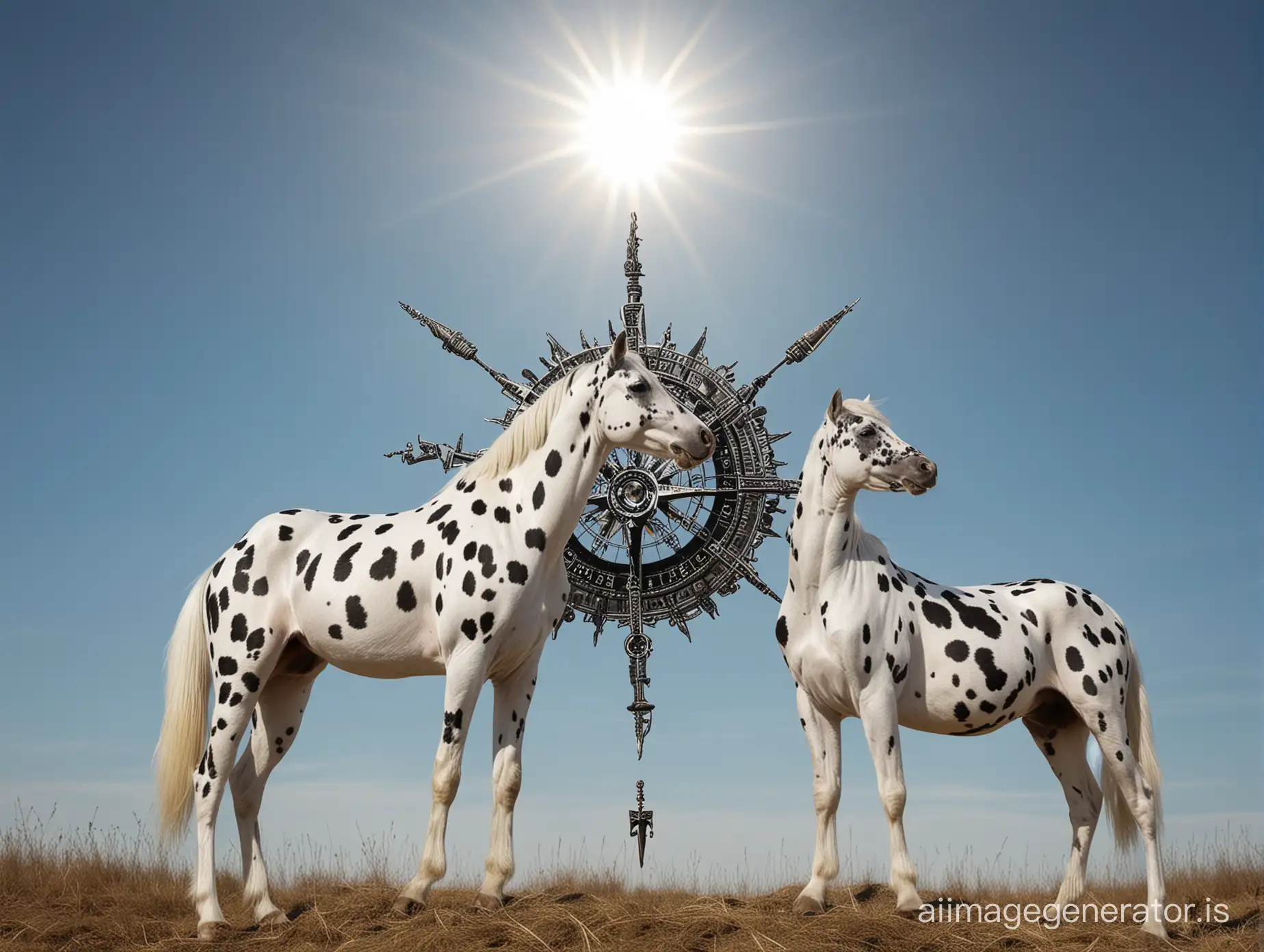 Dalmatian-Knabstrupper-Horses-Under-a-Sunlit-Blue-Sky-with-Compass