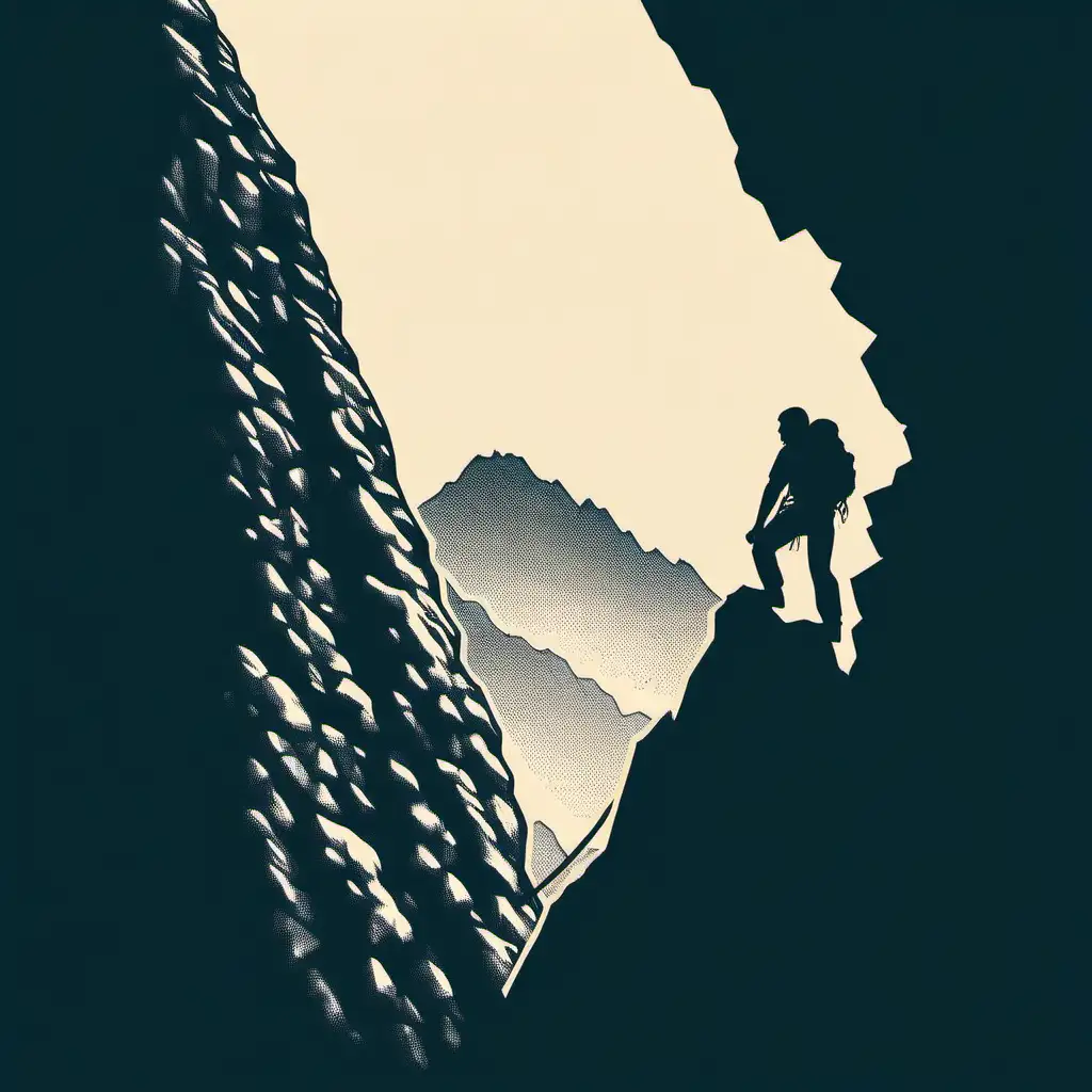 Sideways POV Silhouette of Man Climbing Mountain Adventure Album Cover