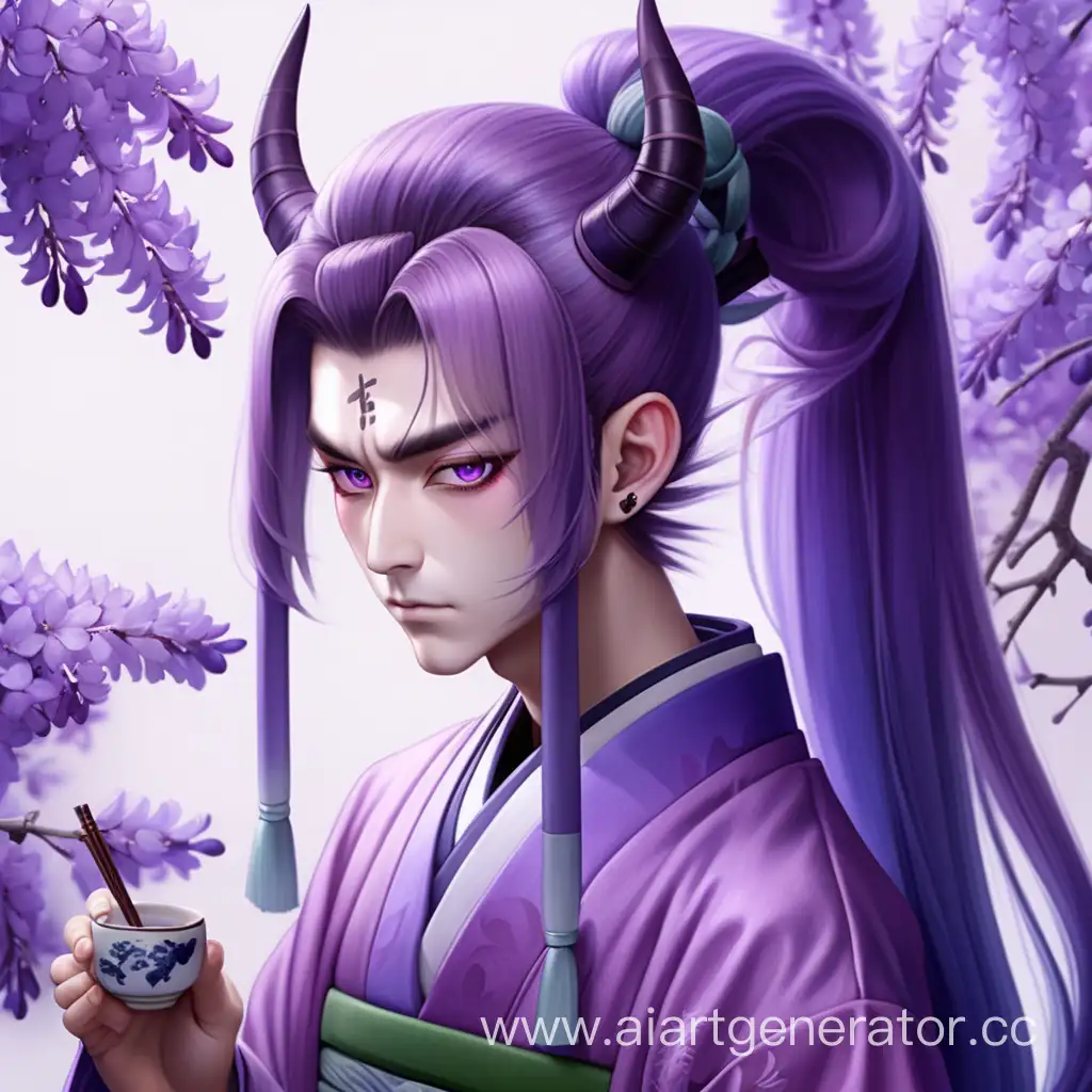 Mystical-WisteriaHued-Demon-in-Traditional-Hakama-for-a-Tea-Ceremony